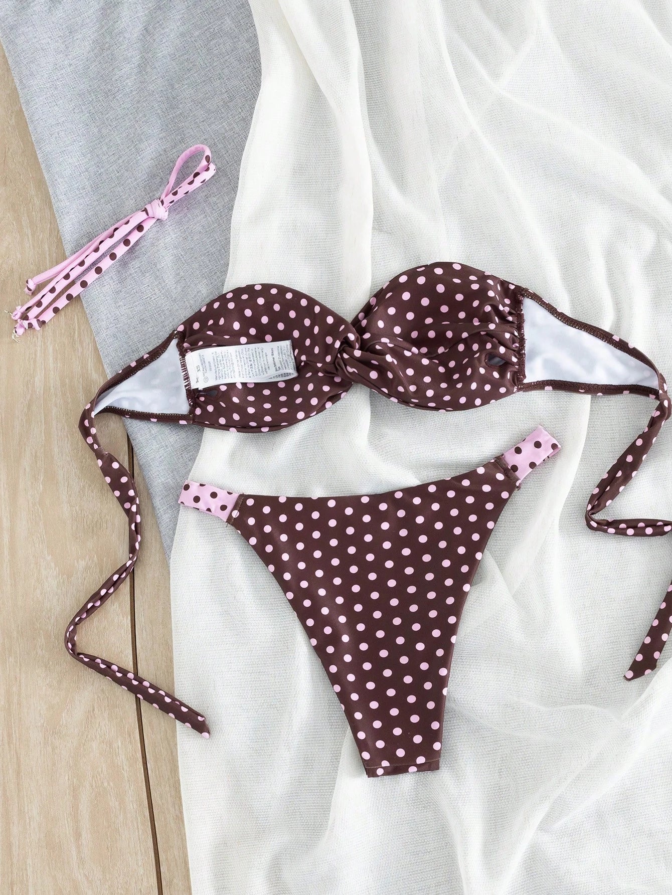 Women's Polka Dot Bandeau Bikini Set, Fashionable And Comfortable