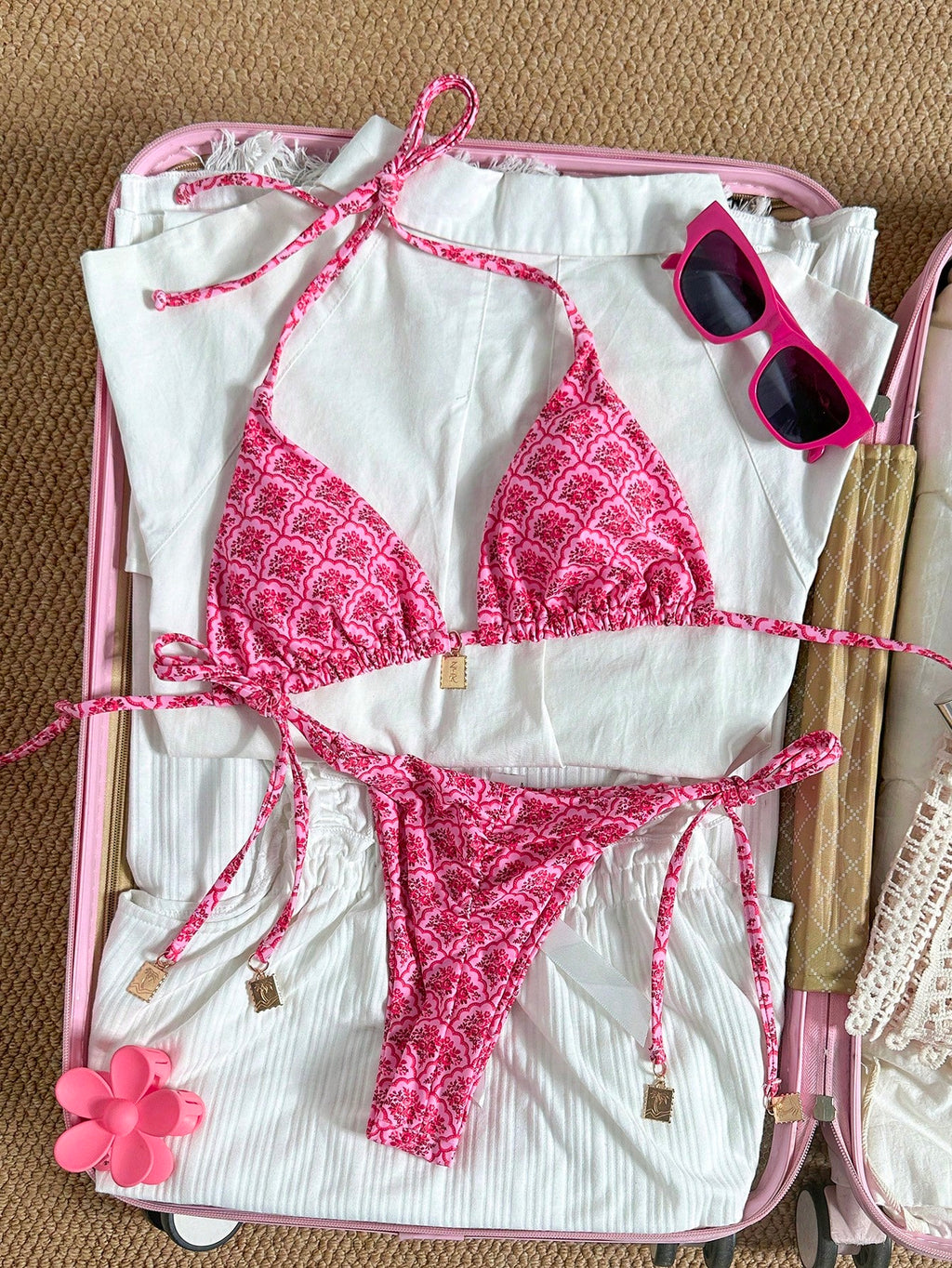 Swim Chiccia Springbreak Women Summer Random Floral Printed Metal Decor Vintage 2pcs Spaghetti Strap Bikini - image 19