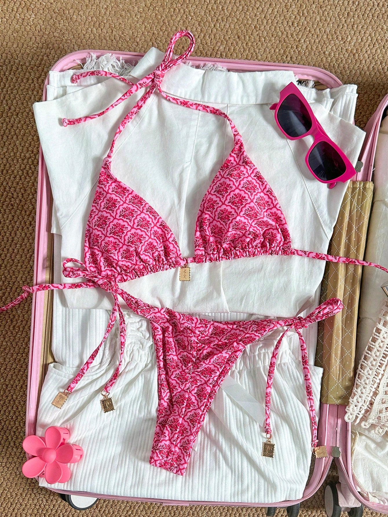 Swim Chiccia Springbreak Women Summer Random Floral Printed Metal Decor Vintage 2pcs Spaghetti Strap Bikini - image 19