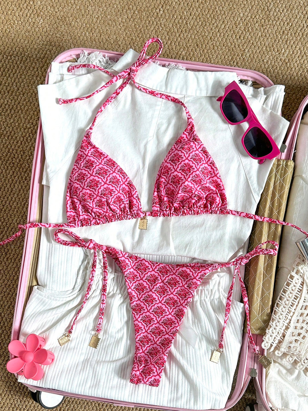 Swim Chiccia Springbreak Women Summer Random Floral Printed Metal Decor Vintage 2pcs Spaghetti Strap Bikini - image 20