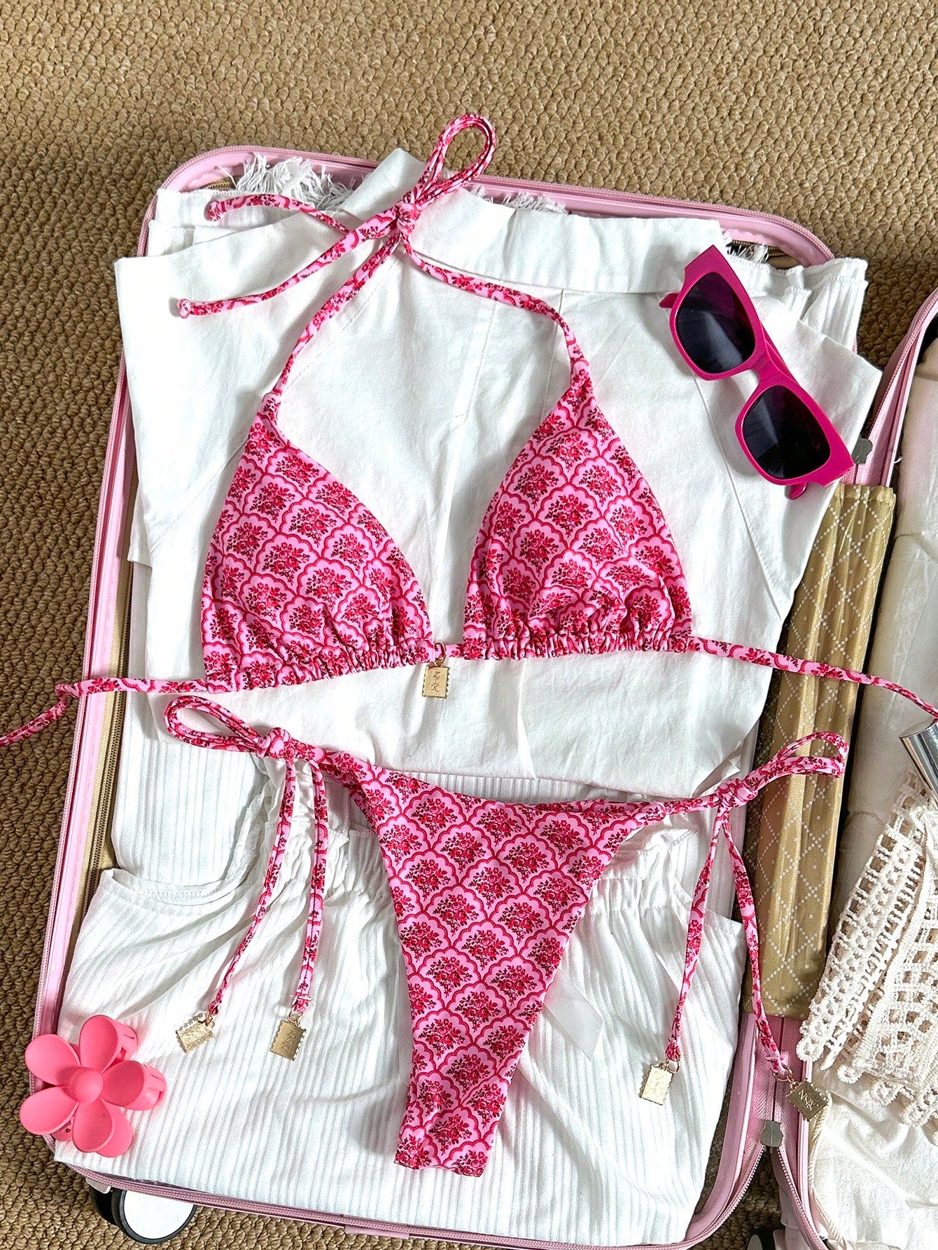 Swim Chiccia Springbreak Women Summer Random Floral Printed Metal Decor Vintage 2pcs Spaghetti Strap Bikini - image 20
