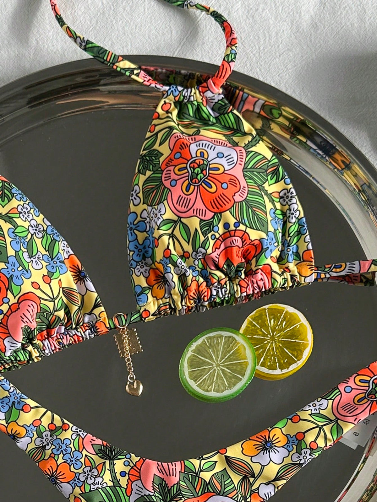 Swim Basics Women Summer Random Floral Print Halter Metal Decor Sexy Bikini Set - image 16