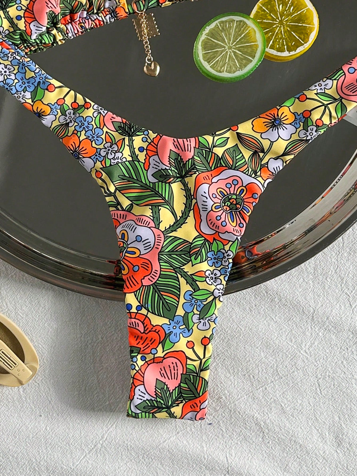 Swim Basics Women Summer Random Floral Print Halter Metal Decor Sexy Bikini Set - image 17