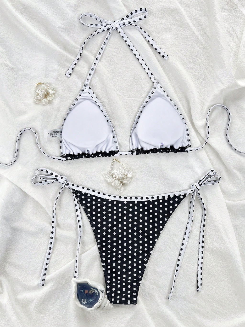 Swim Mod Women's Summer New Edged Halter Backless Tie Side Allover