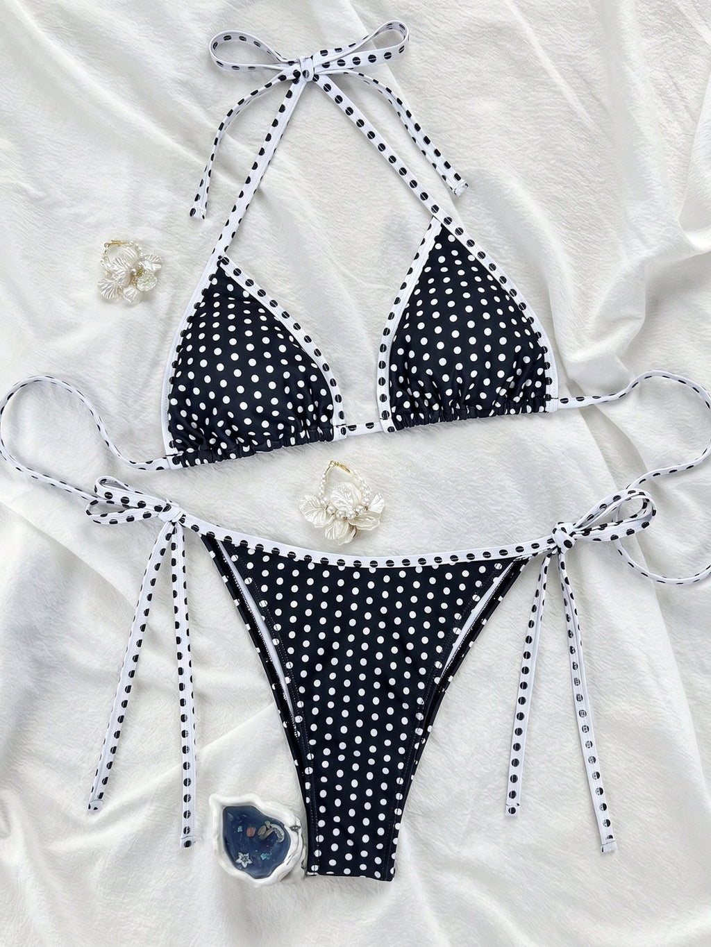 Swim Mod Women's Summer New Edged Halter Backless Tie Side Allover