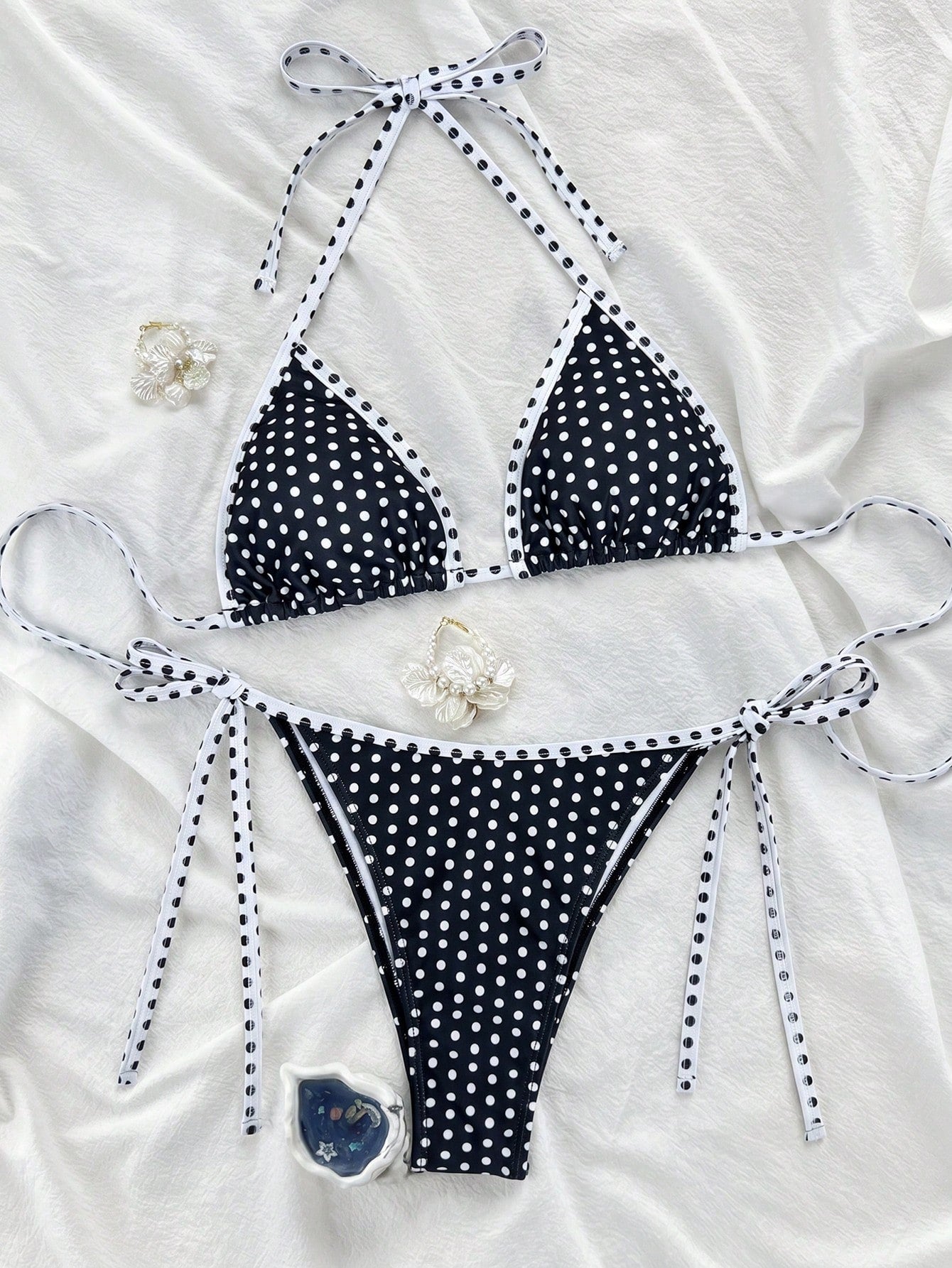 Swim Mod Women's Summer New Edged Halter Backless Tie Side Allover