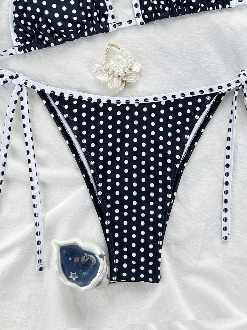 Swim Mod Women's Summer New Edged Halter Backless Tie Side Allover