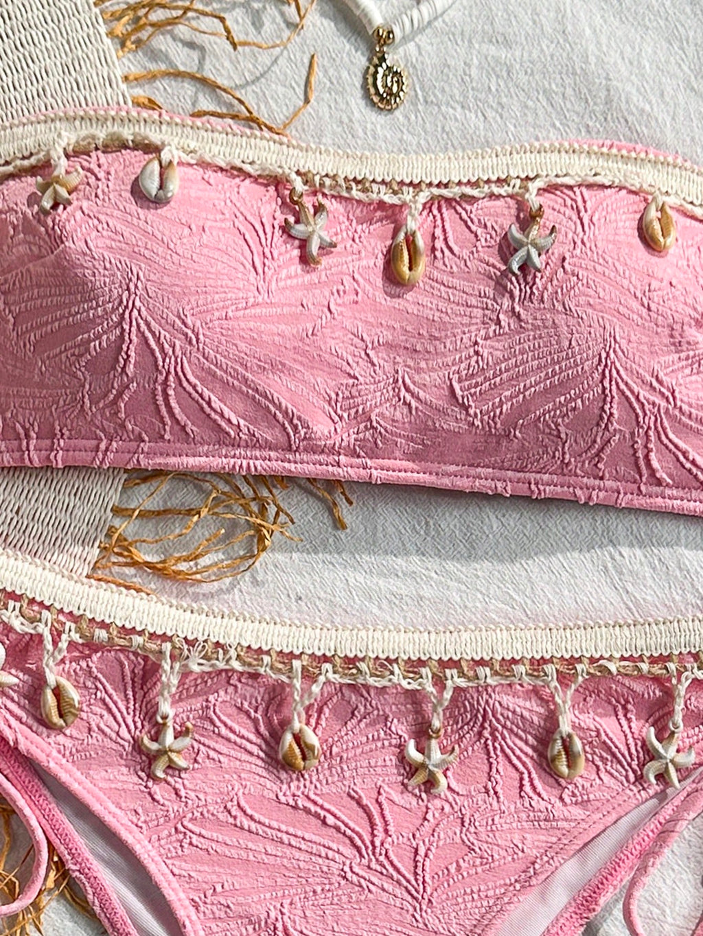 Swim Mod Women's Embroidered Tassel Patchwork Starfish & Shell Decor
