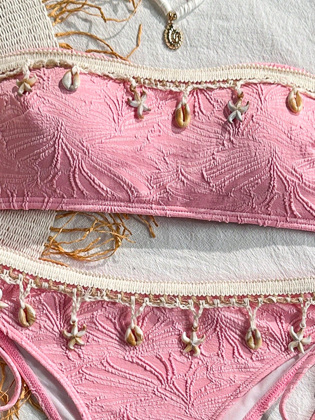 Swim Mod Women's Embroidered Tassel Patchwork Starfish & Shell Decor