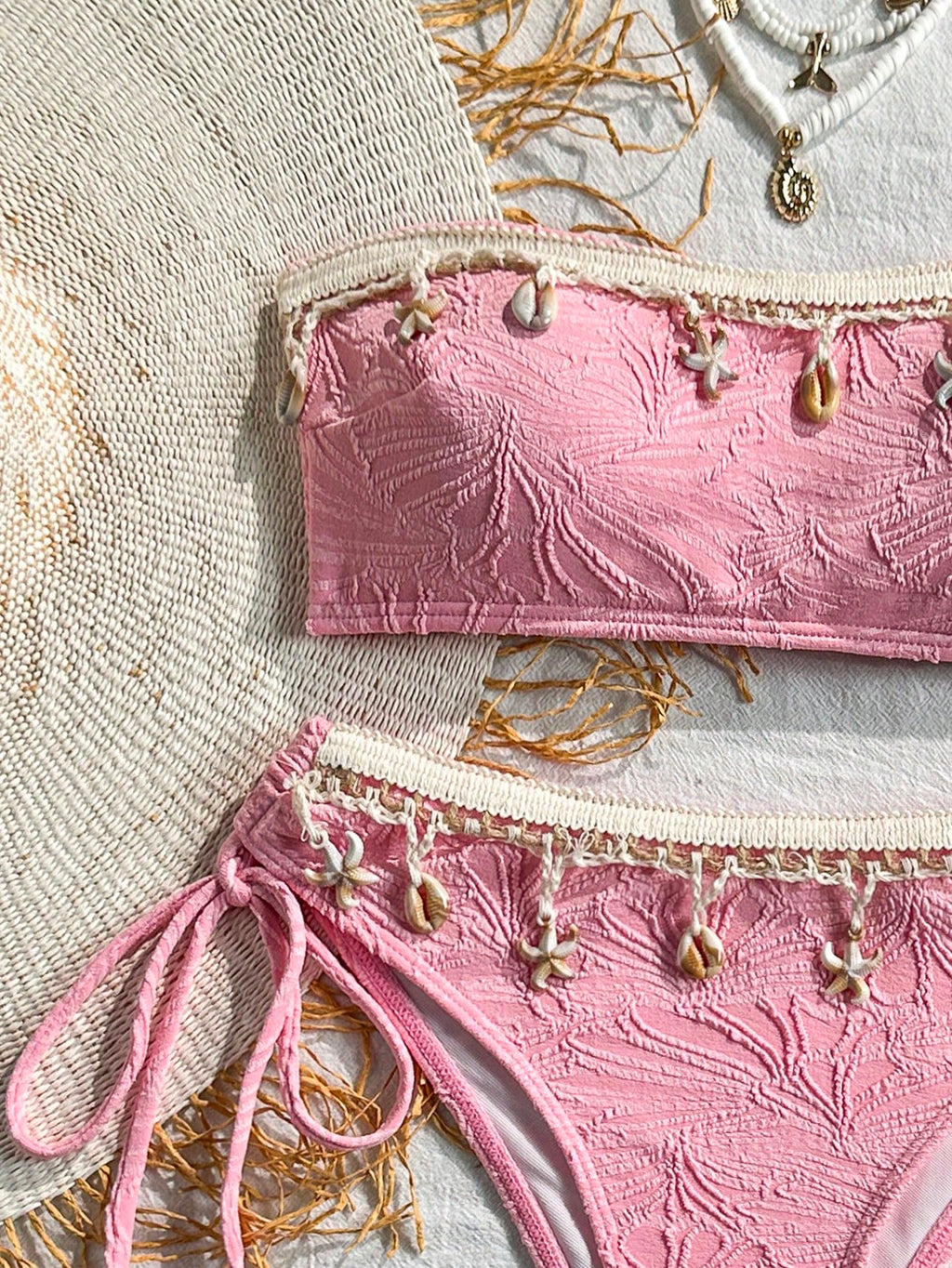 Swim Mod Women's Embroidered Tassel Patchwork Starfish & Shell Decor