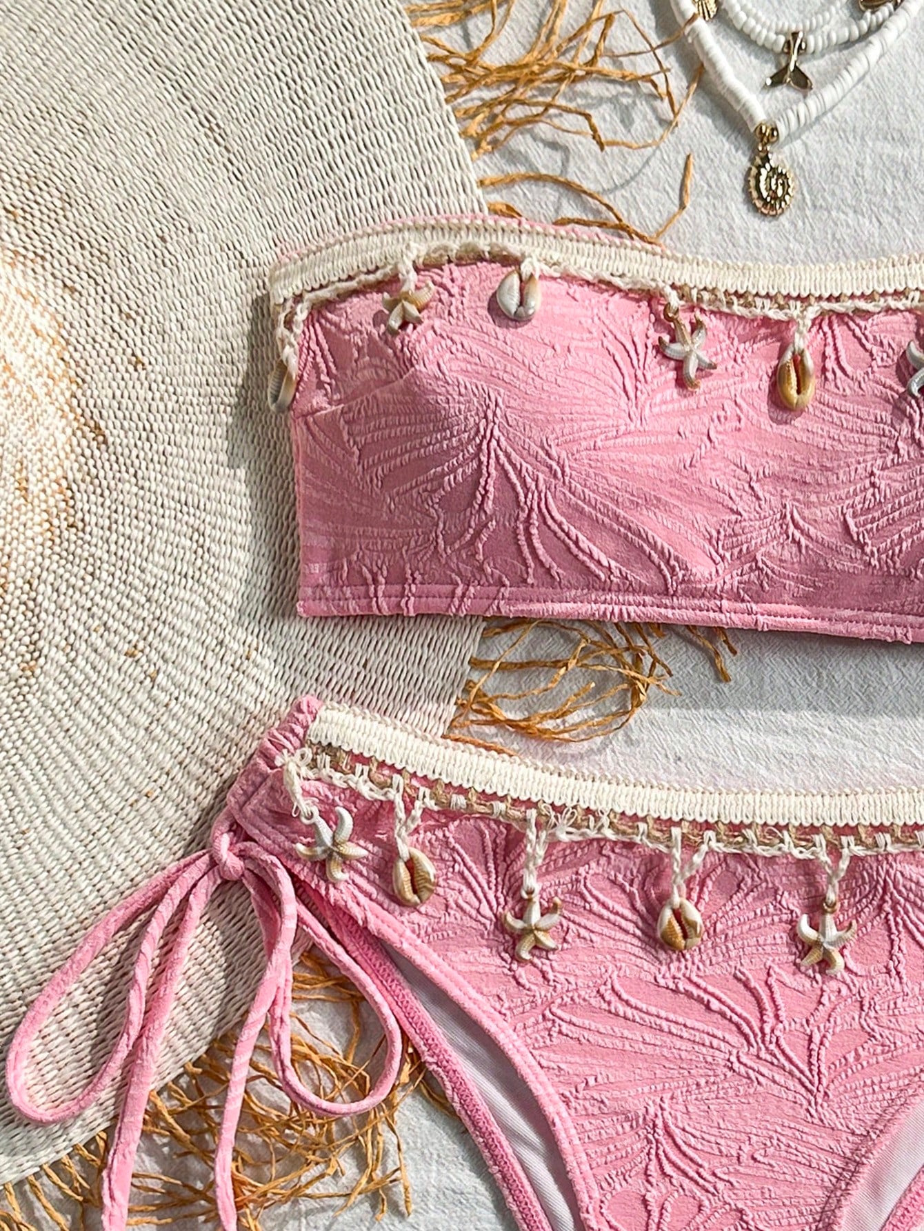Swim Mod Women's Embroidered Tassel Patchwork Starfish & Shell Decor