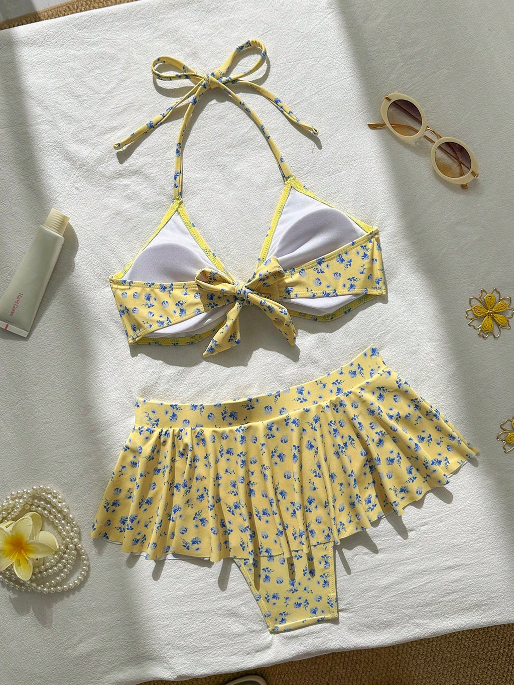 Swim Mod Summer Beach Floral Print Front Knot & Ruffle Trimmed Bikini Set - image 2