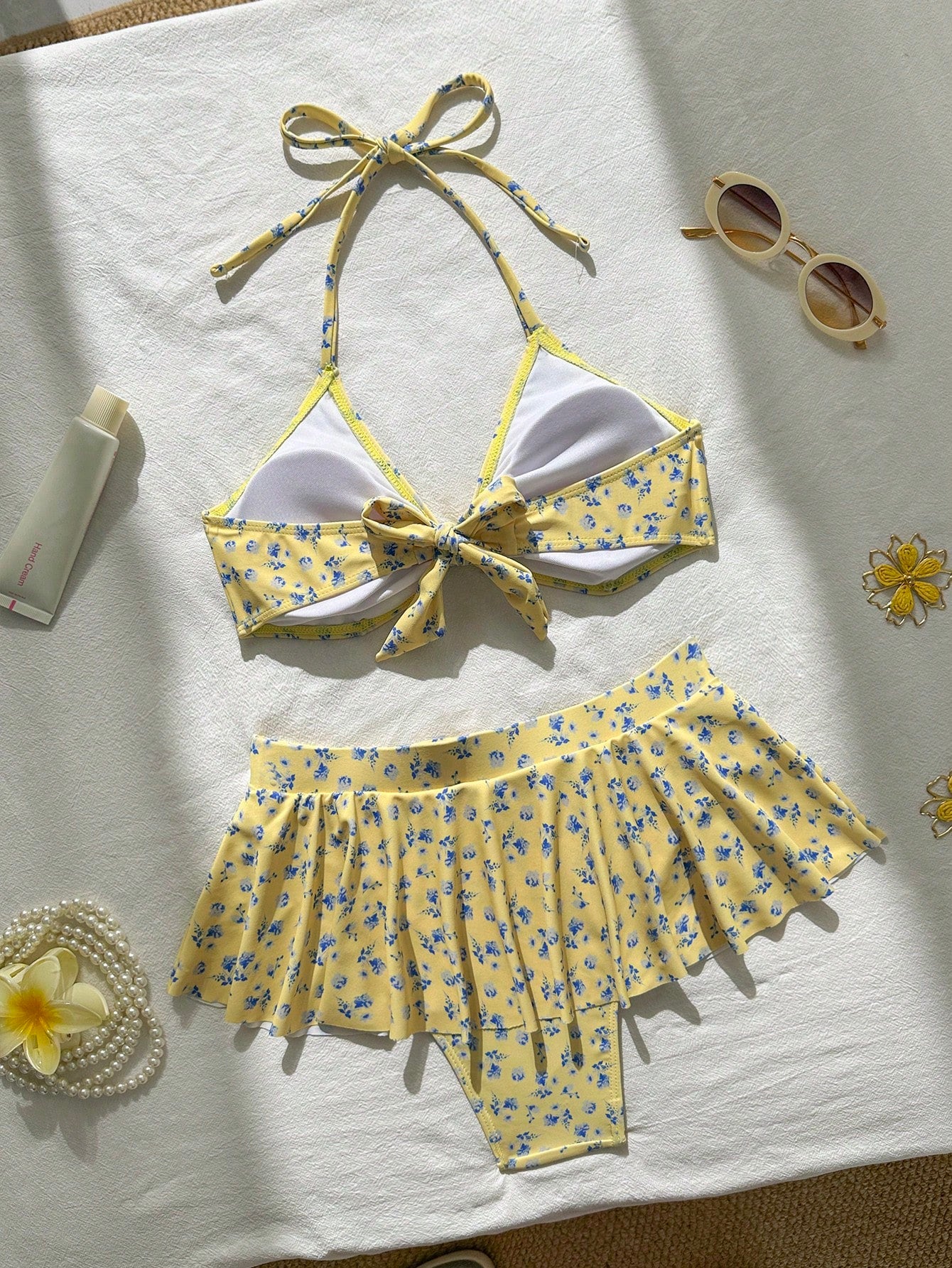 Swim Mod Summer Beach Floral Print Front Knot & Ruffle Trimmed Bikini Set - image 2