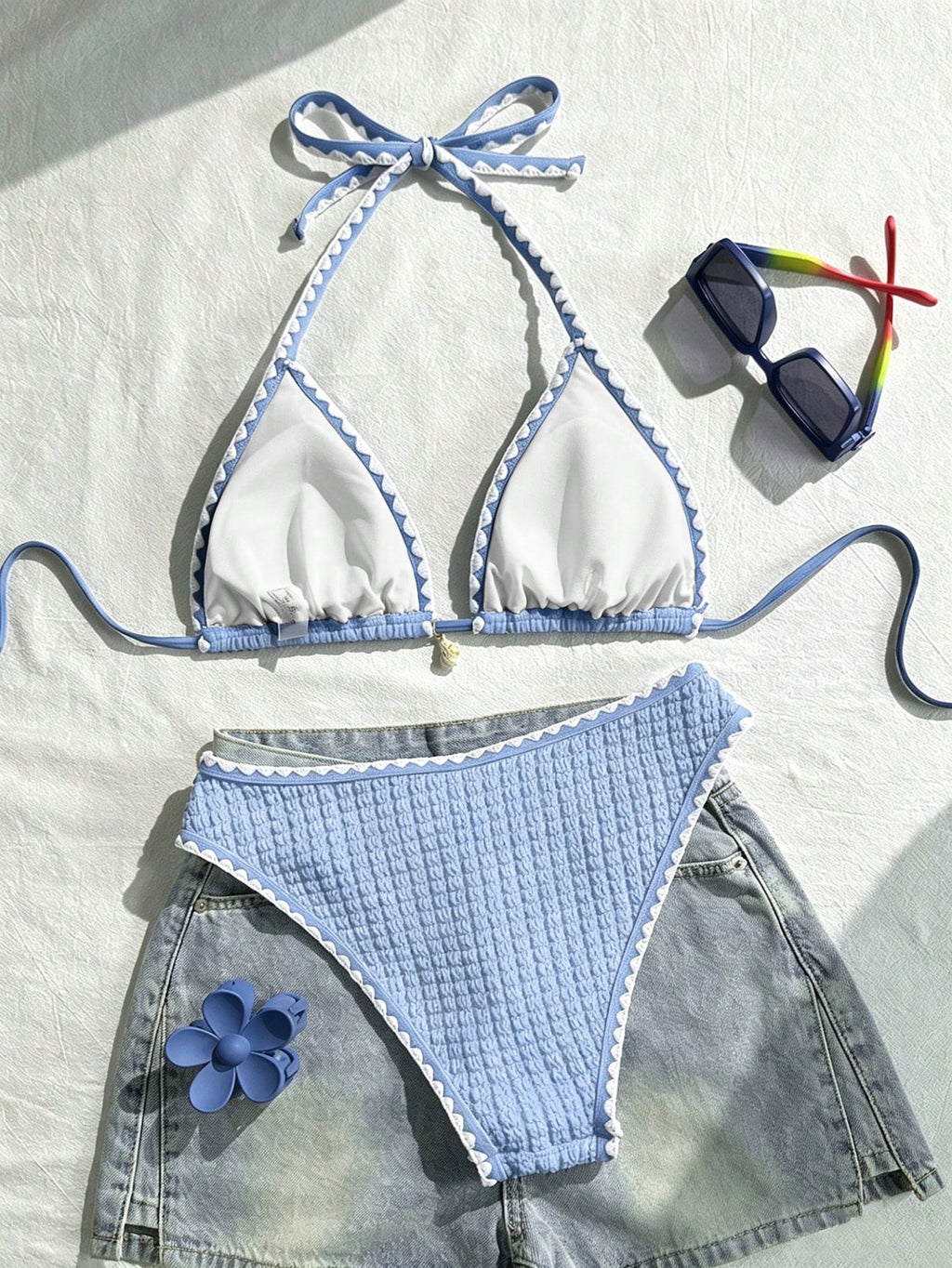 Swim Mod Women's 2 Pieces Swimsuit Set, Star Print & Solid Color Patchwork, Summer Holiday Beach Outfit - image 18
