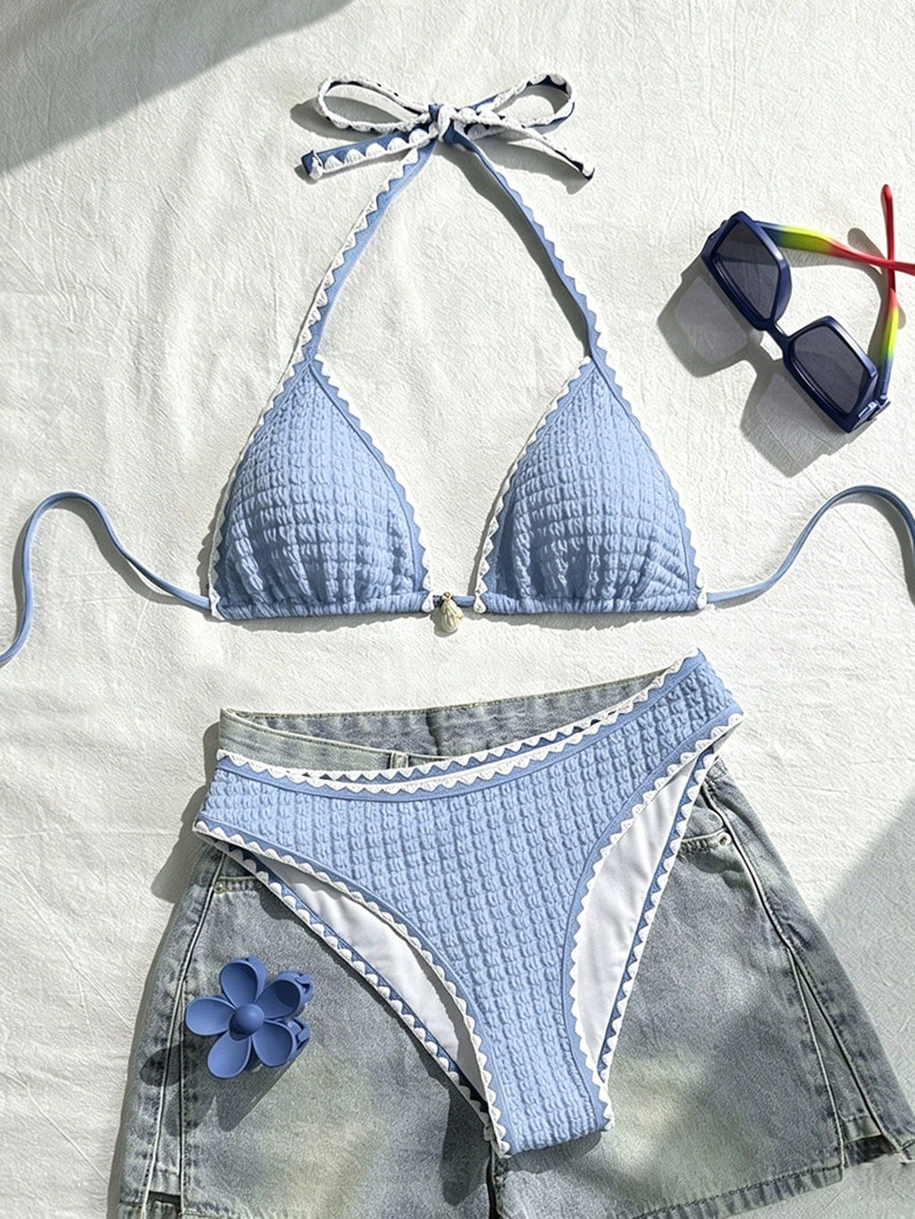 Swim Mod Women's 2 Pieces Swimsuit Set, Star Print & Solid Color Patchwork, Summer Holiday Beach Outfit - image 19