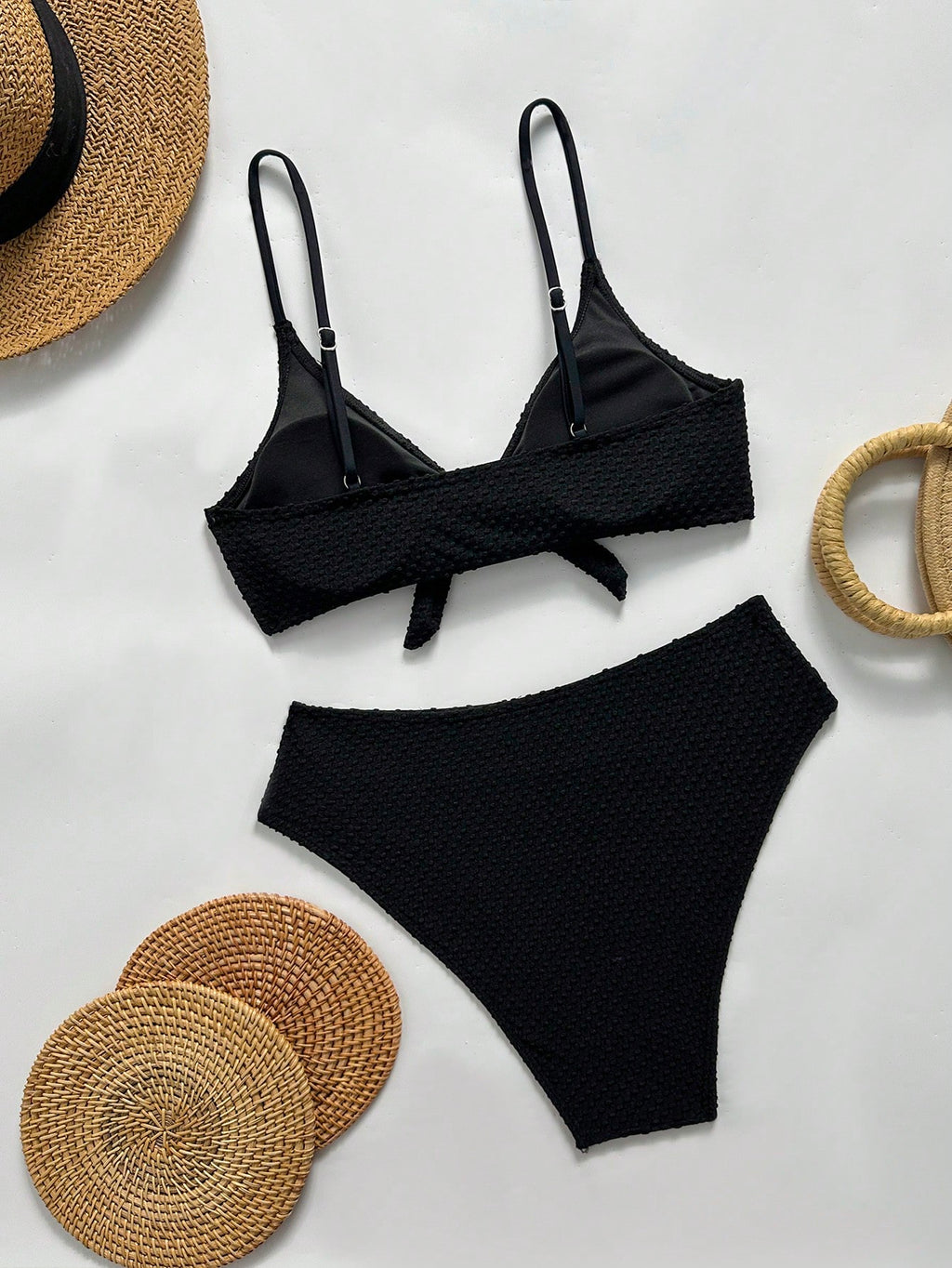 Bonvoyette Women's Summer Black Special Fabric Spaghetti Strap Sexy