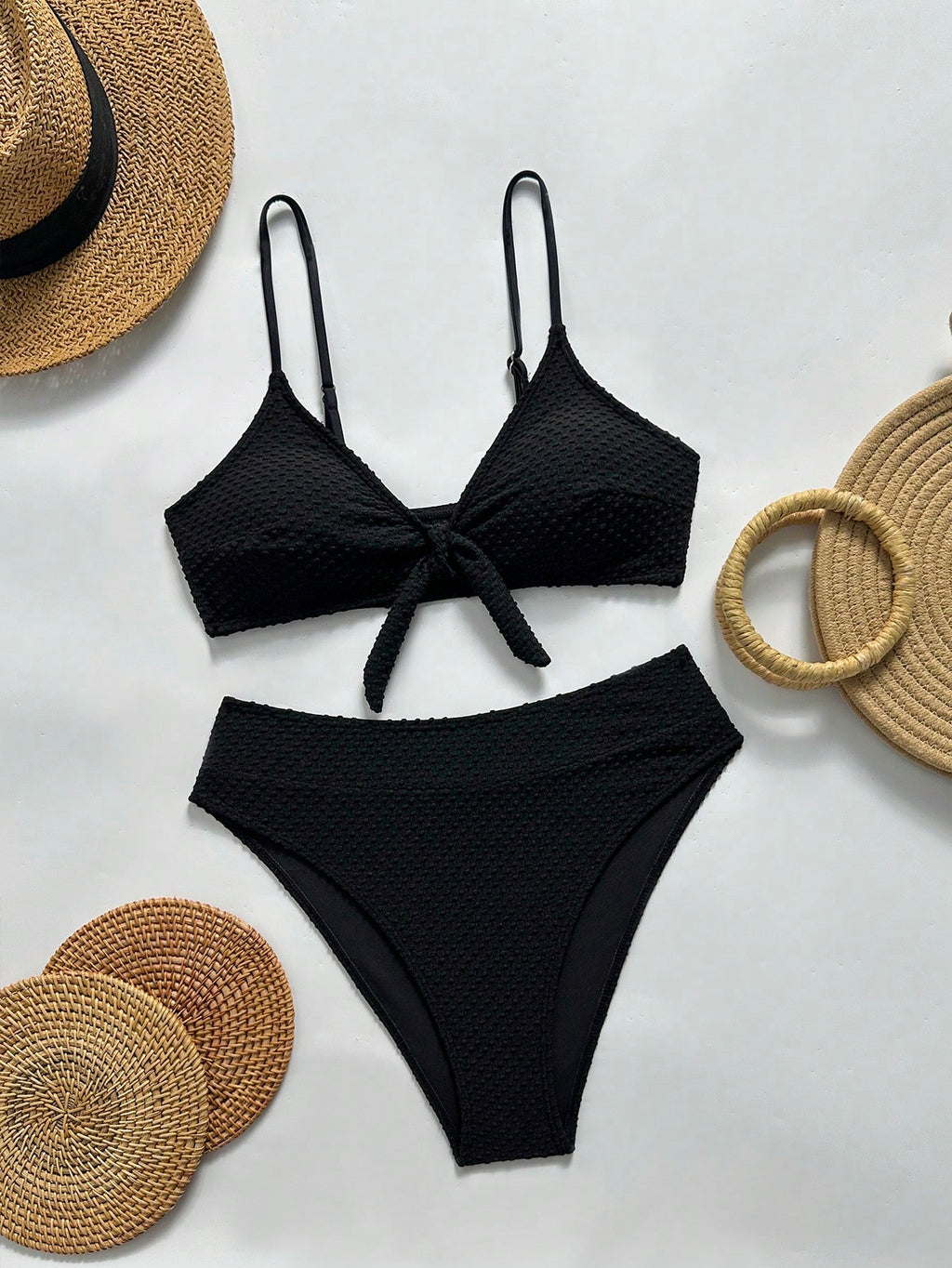 Bonvoyette Women's Summer Black Special Fabric Spaghetti Strap Sexy