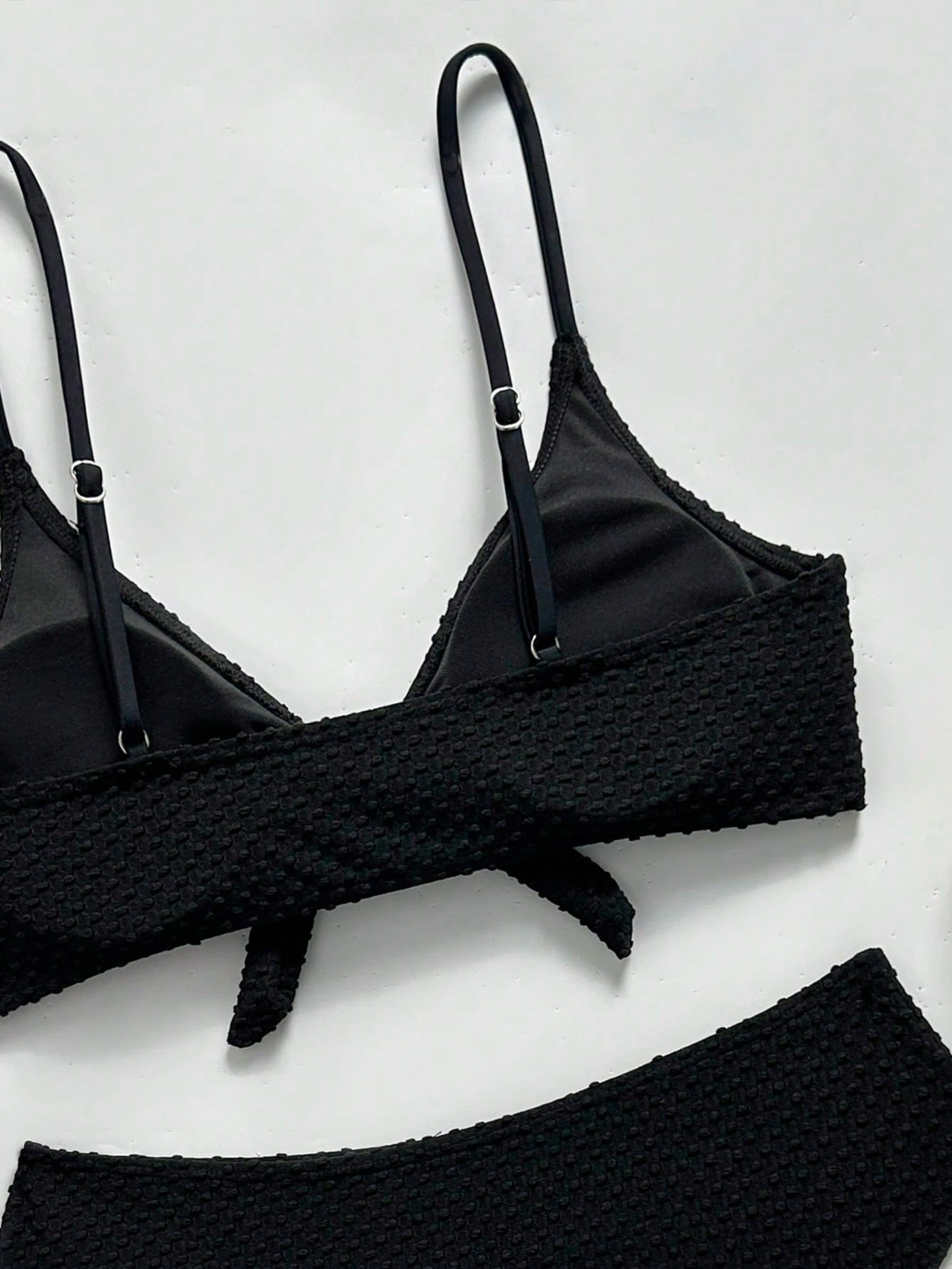 Bonvoyette Women's Summer Black Special Fabric Spaghetti Strap Sexy Beach Holiday Bikini Swimsuit 2-Piece Set - image 7