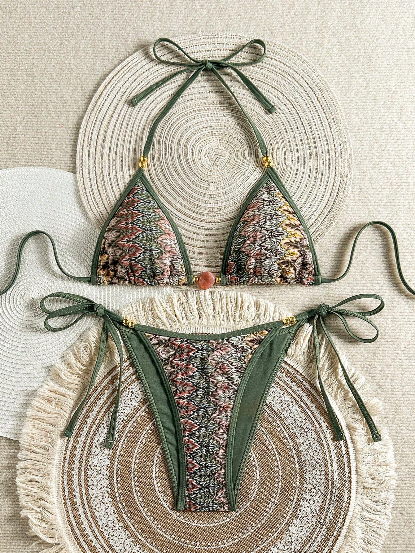 Swim Mod 2026 Spring/Summer Vintage Style Bikini With Pendant,