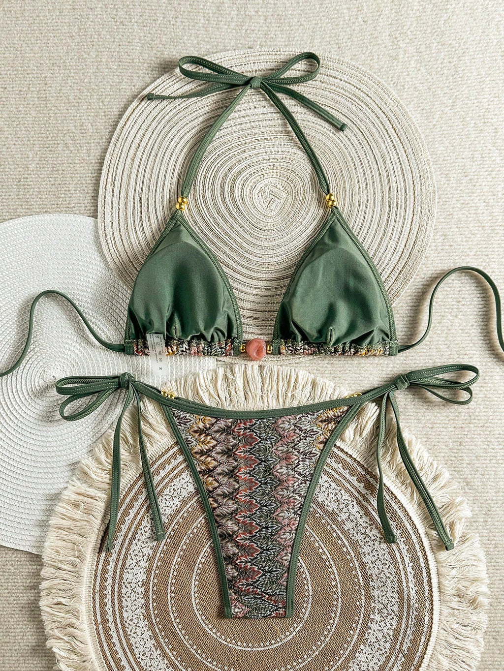 Swim Vcay Ladies Sexy Colorblock Halter Neck Tie Bikini Set For Vacation,Summer Beach - image 3