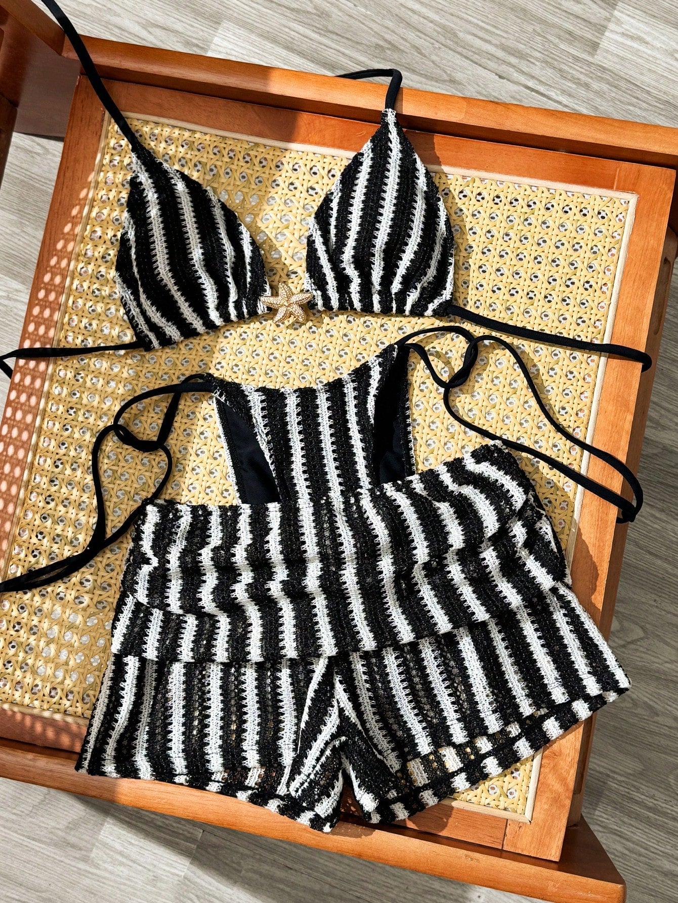 Costavie Blue And White Striped Summer Casual Beach Holiday Vacation 3-Piece Women Swimwear Set,Textured Knit - image 2