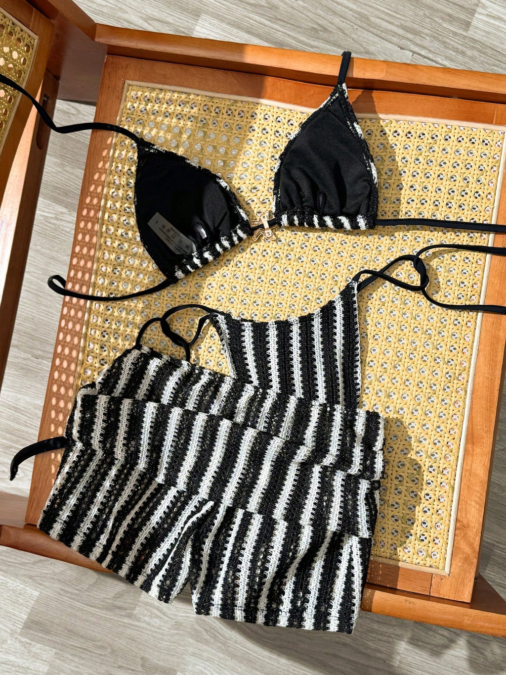 Costavie Blue And White Striped Summer Casual Beach Holiday Vacation 3-Piece Women Swimwear Set,Textured Knit - image 3