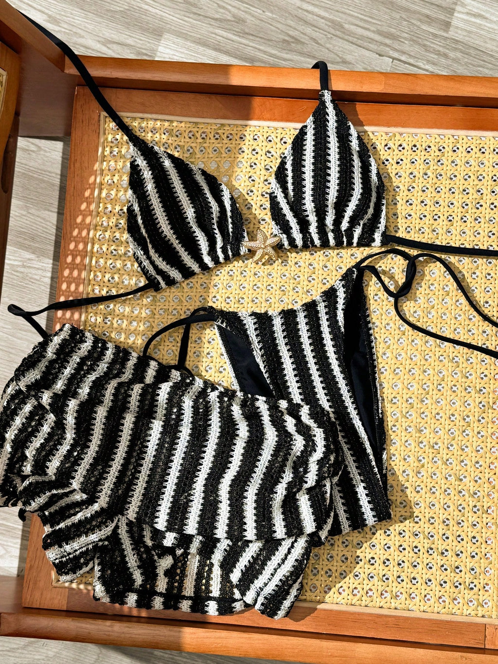 Costavie Blue And White Striped Summer Casual Beach Holiday Vacation 3-Piece Women Swimwear Set,Textured Knit - image 5