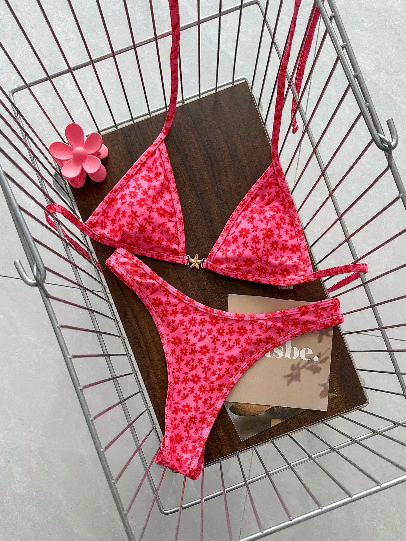 Swim Vcay Spring/Summer Solid Color Triangle Wireless Halter Backless