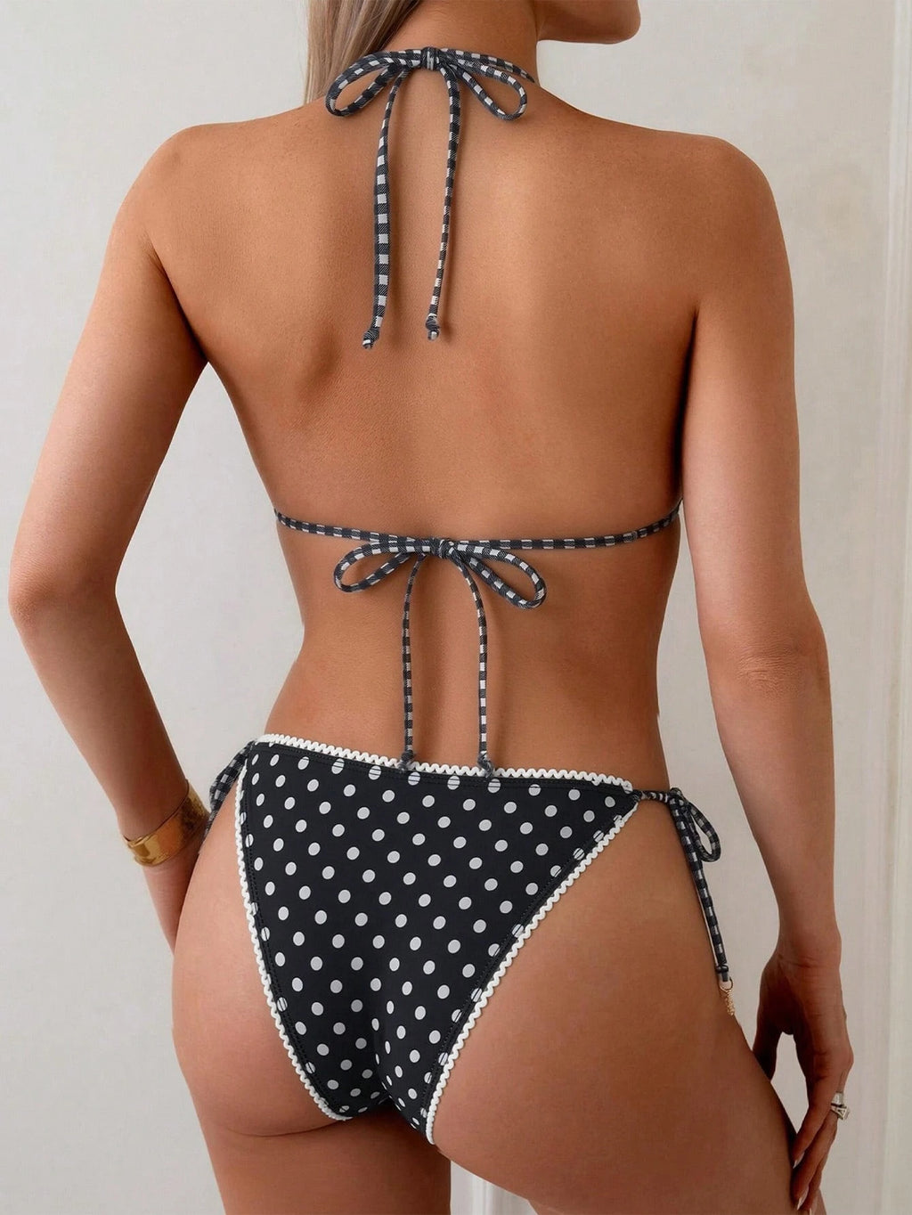 Swim Vcay 2pcs Women Sexy Lace Trim Triangle Bikini Set, Simple Strap