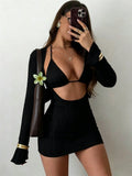 Swim SXY 3pcs/Set Women's Sexy Colorful Hollow Striped Cover-Up,