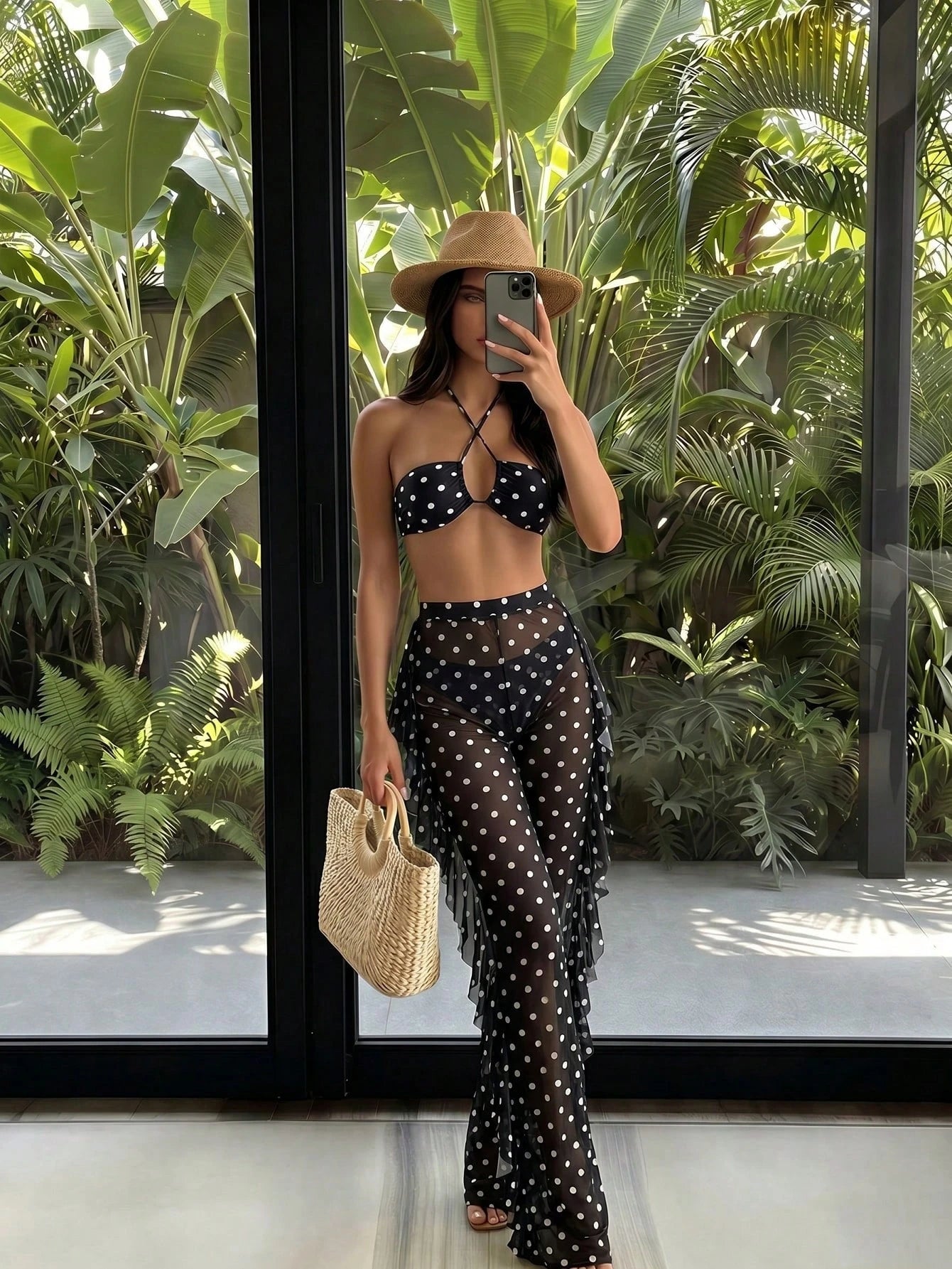 Swim Vcay Women's Summer Beach Polka Dot Crisscross Halter Neck Tie Sexy Fashion