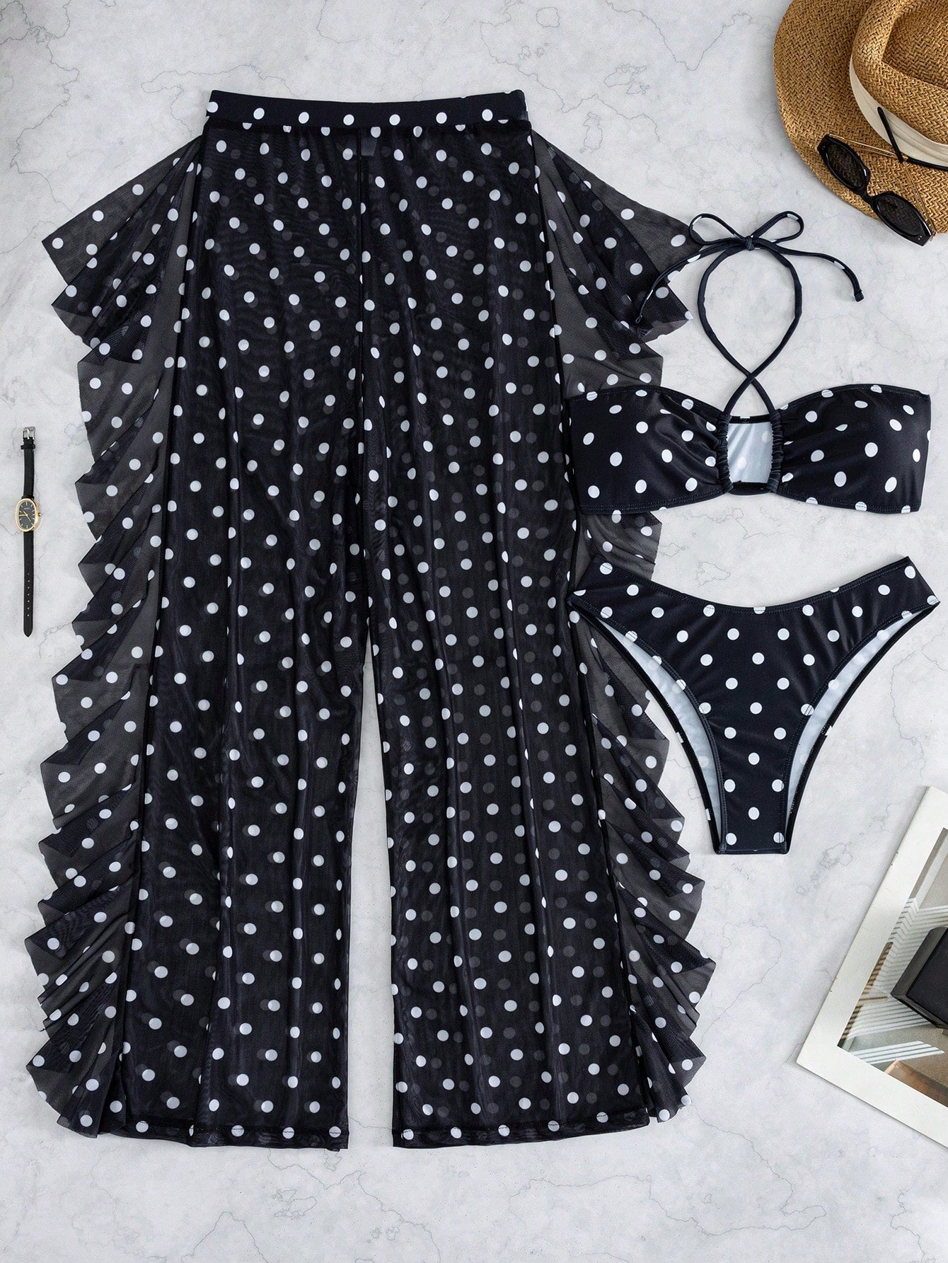 Swim Vcay Women's Summer Beach Polka Dot Crisscross Halter Neck Tie Sexy Fashion