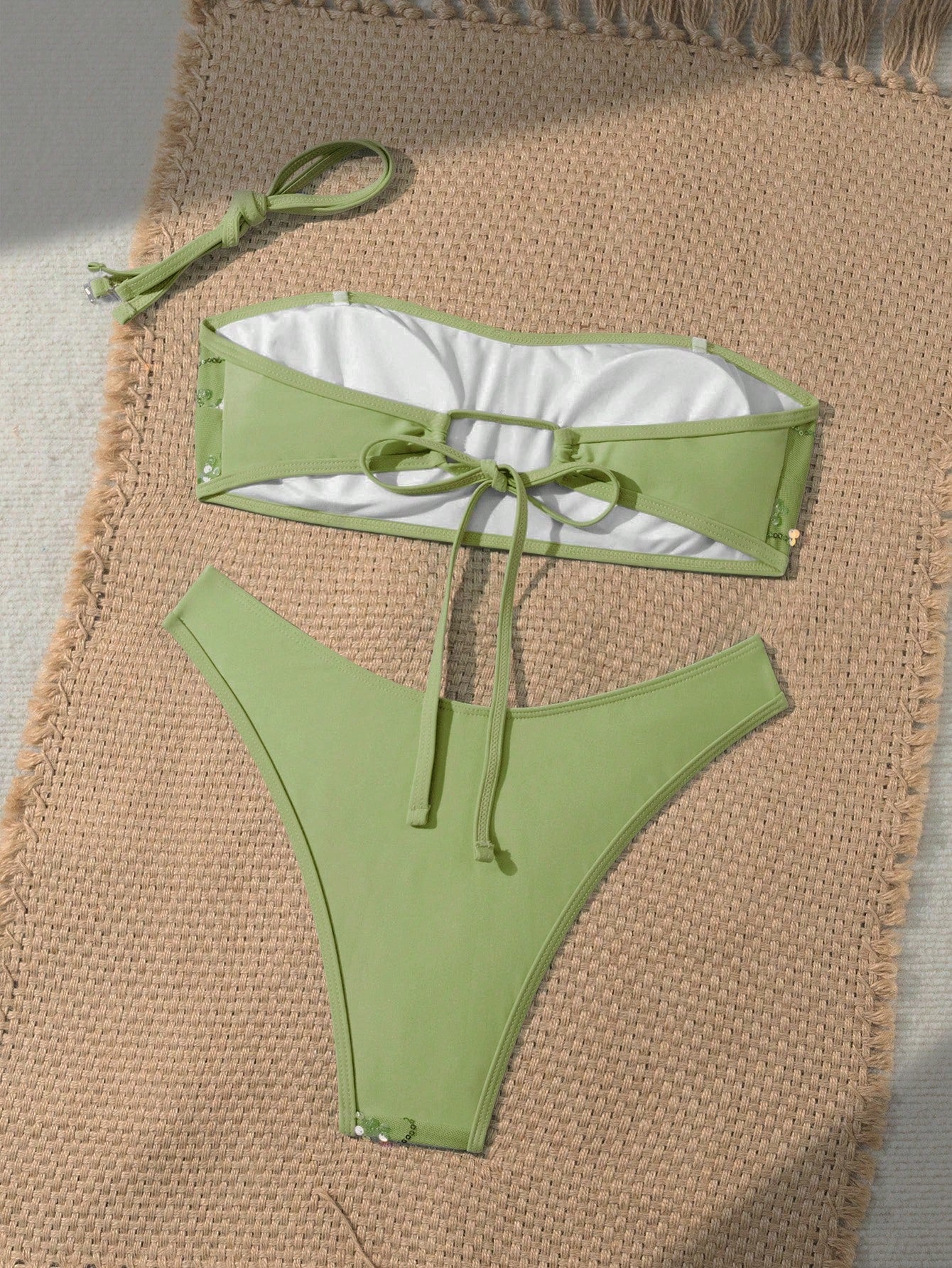 Costavie 2-Piece Floral Sequin Textured Bandeau Bikini Set, Sexy
