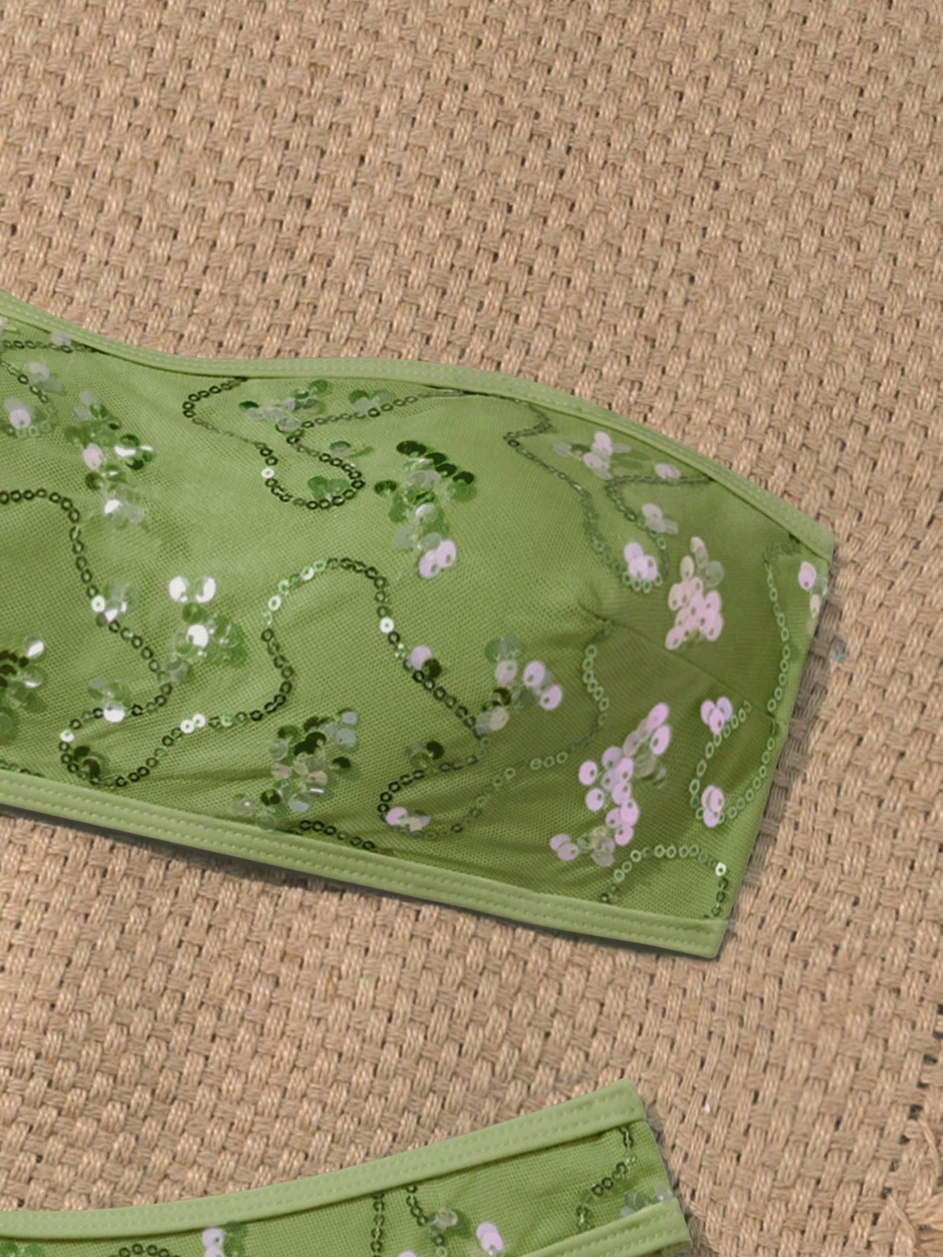 Costavie 2-Piece Floral Sequin Textured Bandeau Bikini Set, Sexy