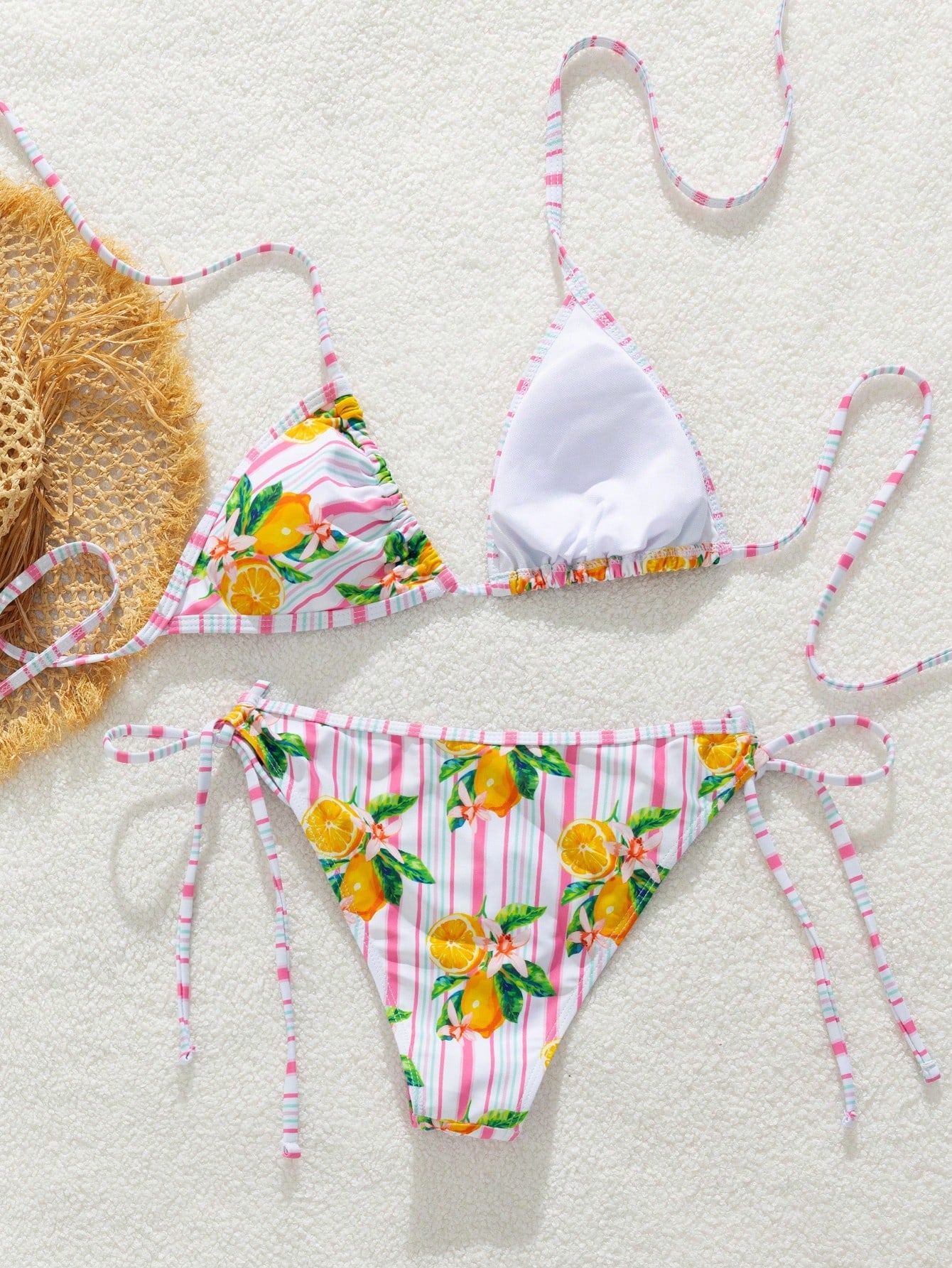 Women's Bikini Swimwear, Retro Striped Cute Hibiscus Print Swimwear