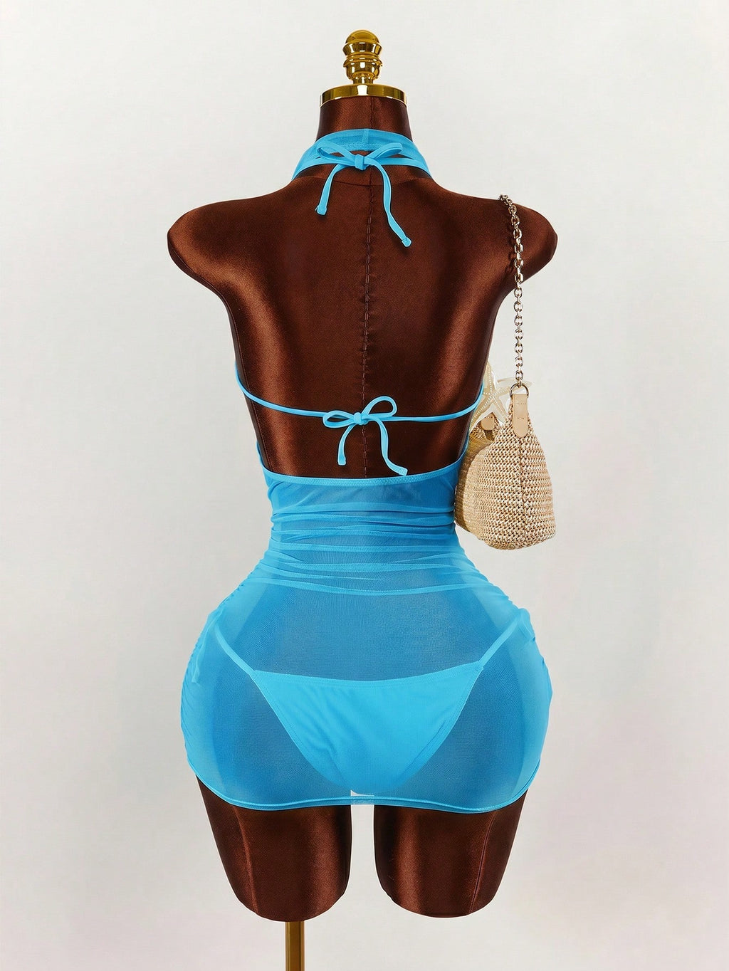 Amplova 3pcs Women's Swimwear Set, Draped Neck Cover Up With Includes Floral Fro