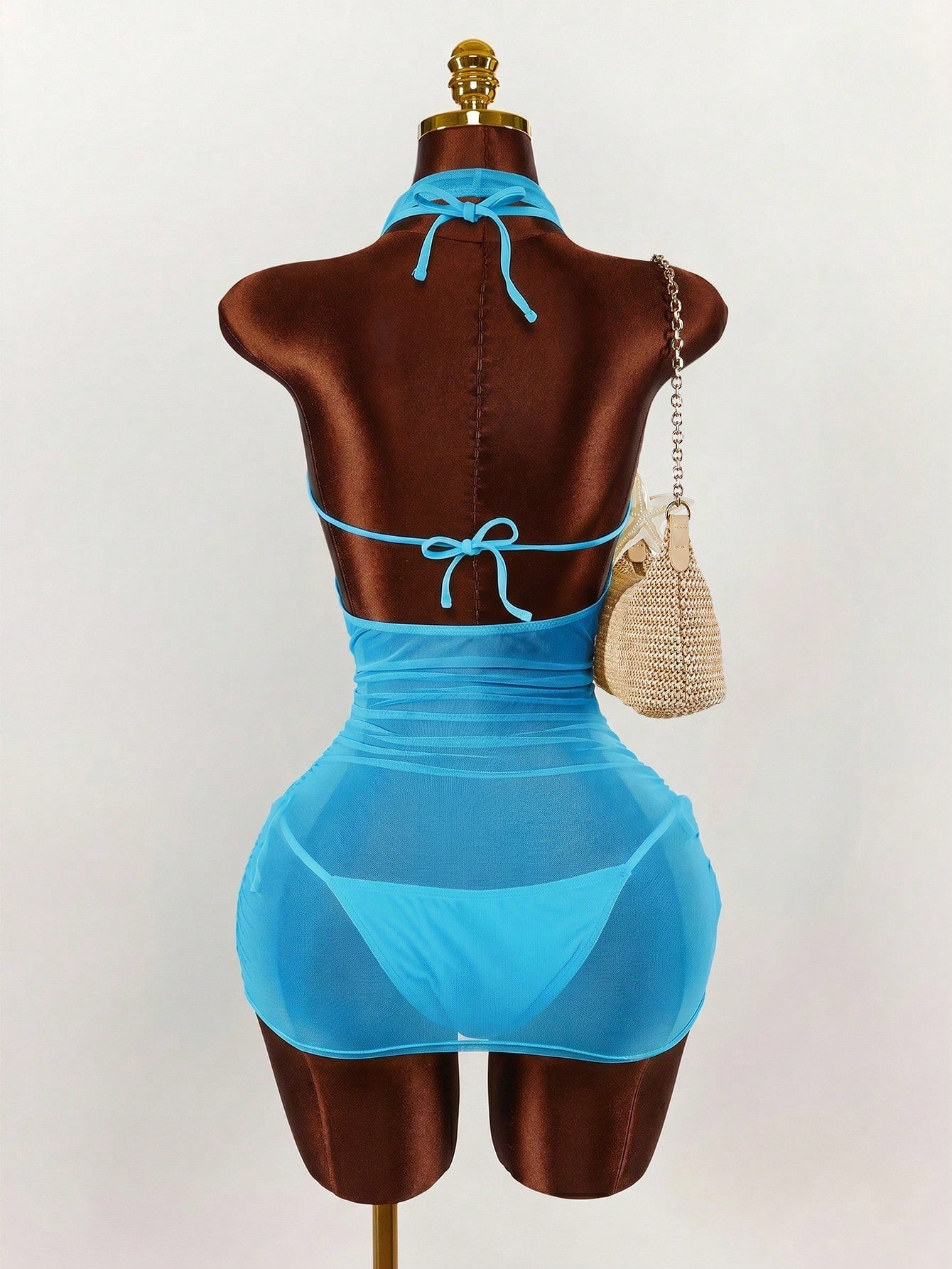 Amplova 3pcs Women's Swimwear Set, Draped Neck Cover Up With Includes Floral Fro