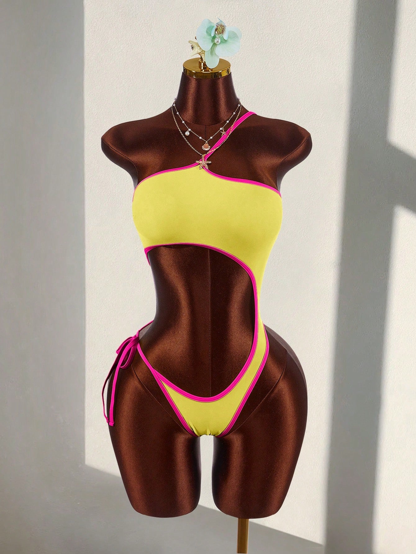 Amplova Women's One-Piece Backless Swimsuit With Cutout Waist,Olive Green,Summer,Cute,Beach,Contrast Color, & - image 8