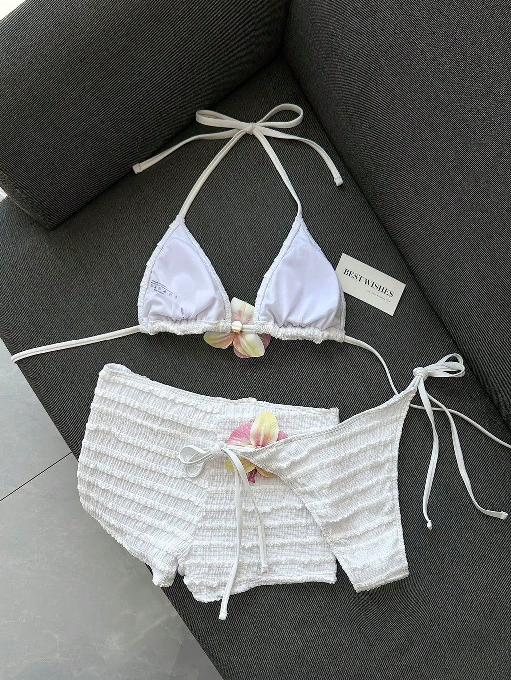 Bonvoyette Women's Chocolate Brown Contrast Striped Textured Bikini