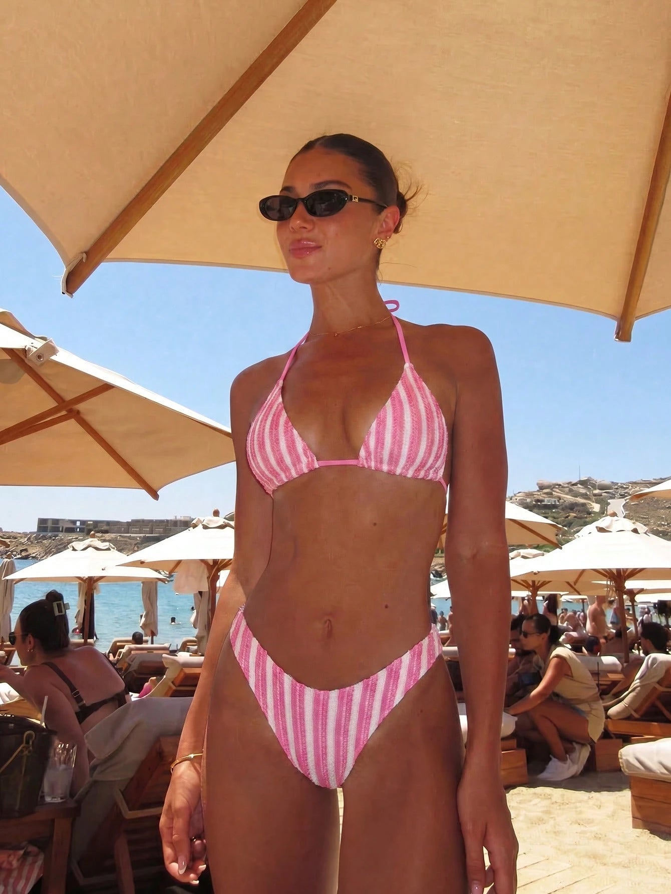 Women's Halter Tie Sexy Black Bikini Swimwear Set, Halter Tie
