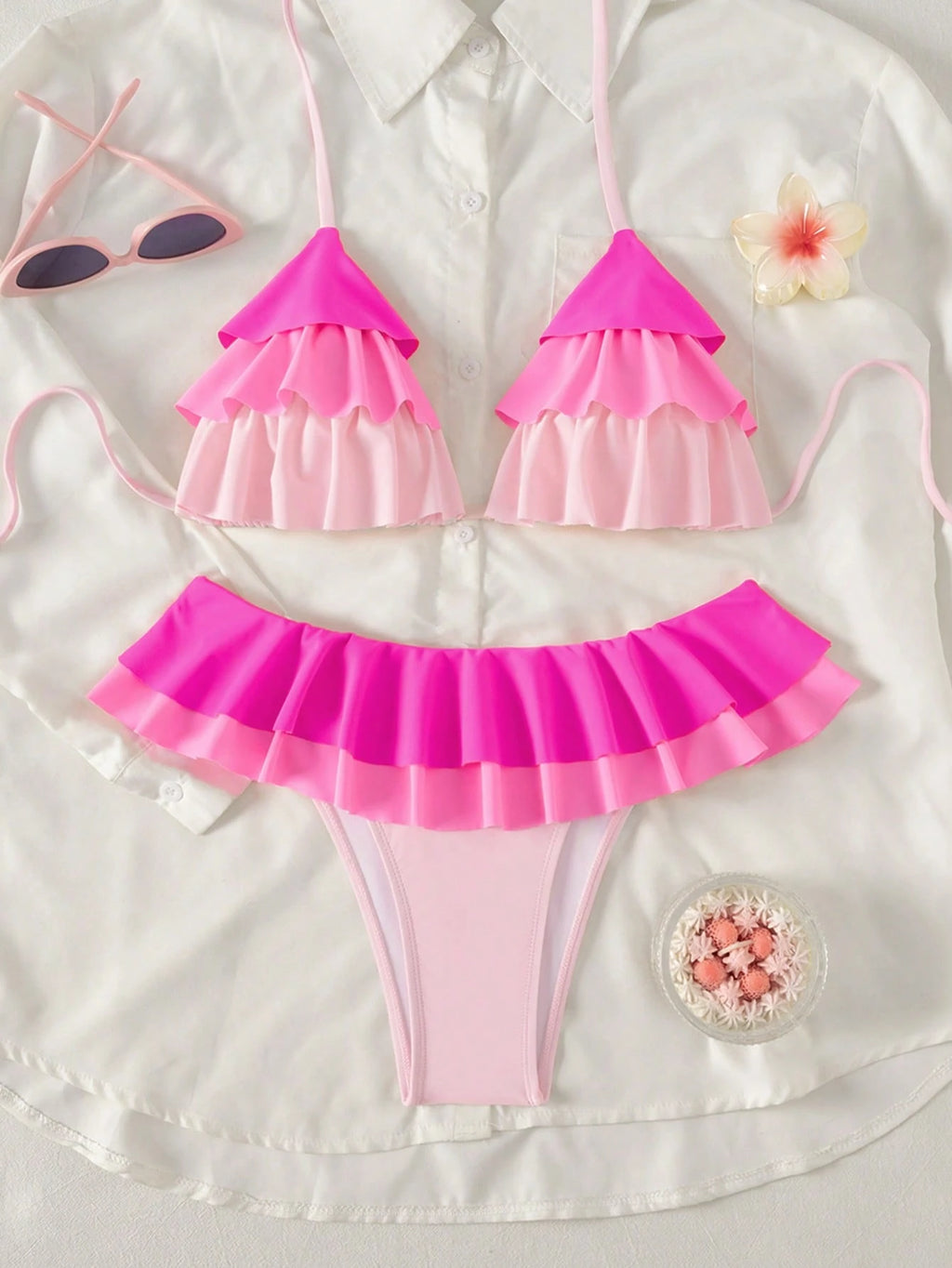 Swim Mod New Women's Ruffled Bikini Set, Sexy & Cute Beach Swimwear For Summer V