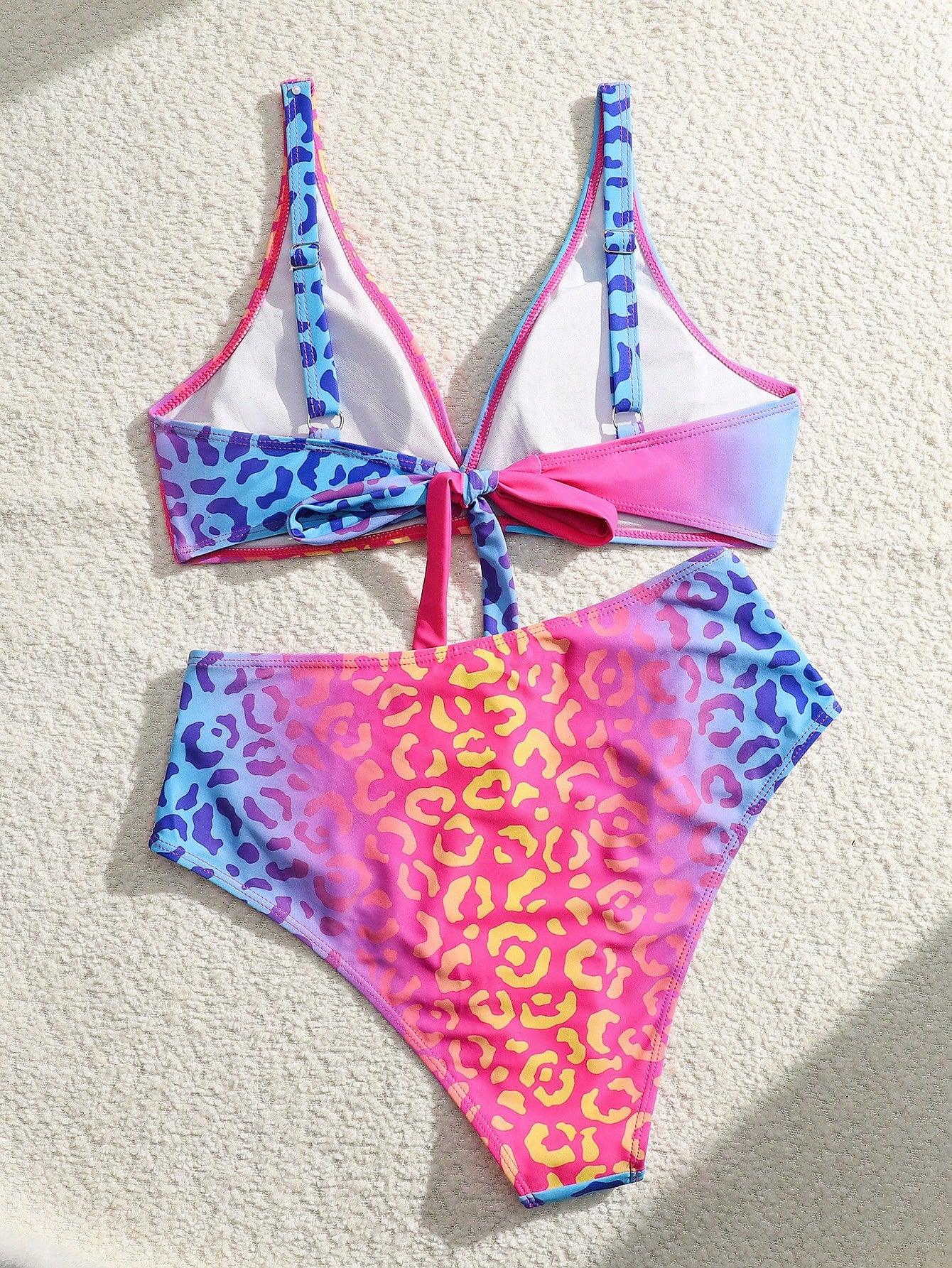 Women's Gradient Leopard Print Halter Bikini Set, High Waist Backless