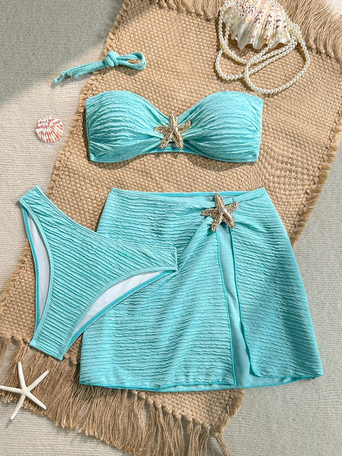 Soleia Women's Cute Dusky Blue Summer Beach Vacation Holiday 3-Piece