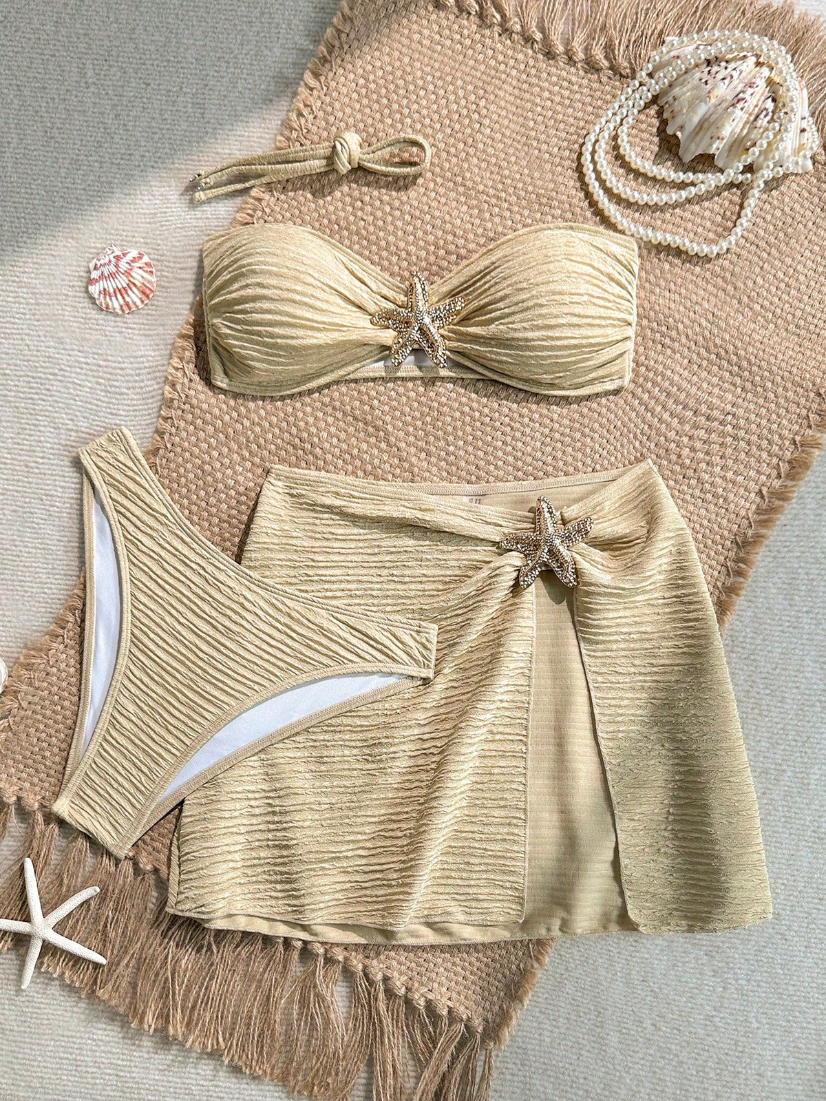 Soleia Women's Cute Dusky Blue Summer Beach Vacation Holiday 3-Piece