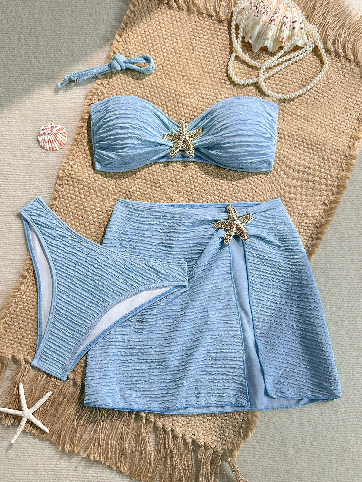 Soleia Women's Cute Dusky Blue Summer Beach Vacation Holiday 3-Piece