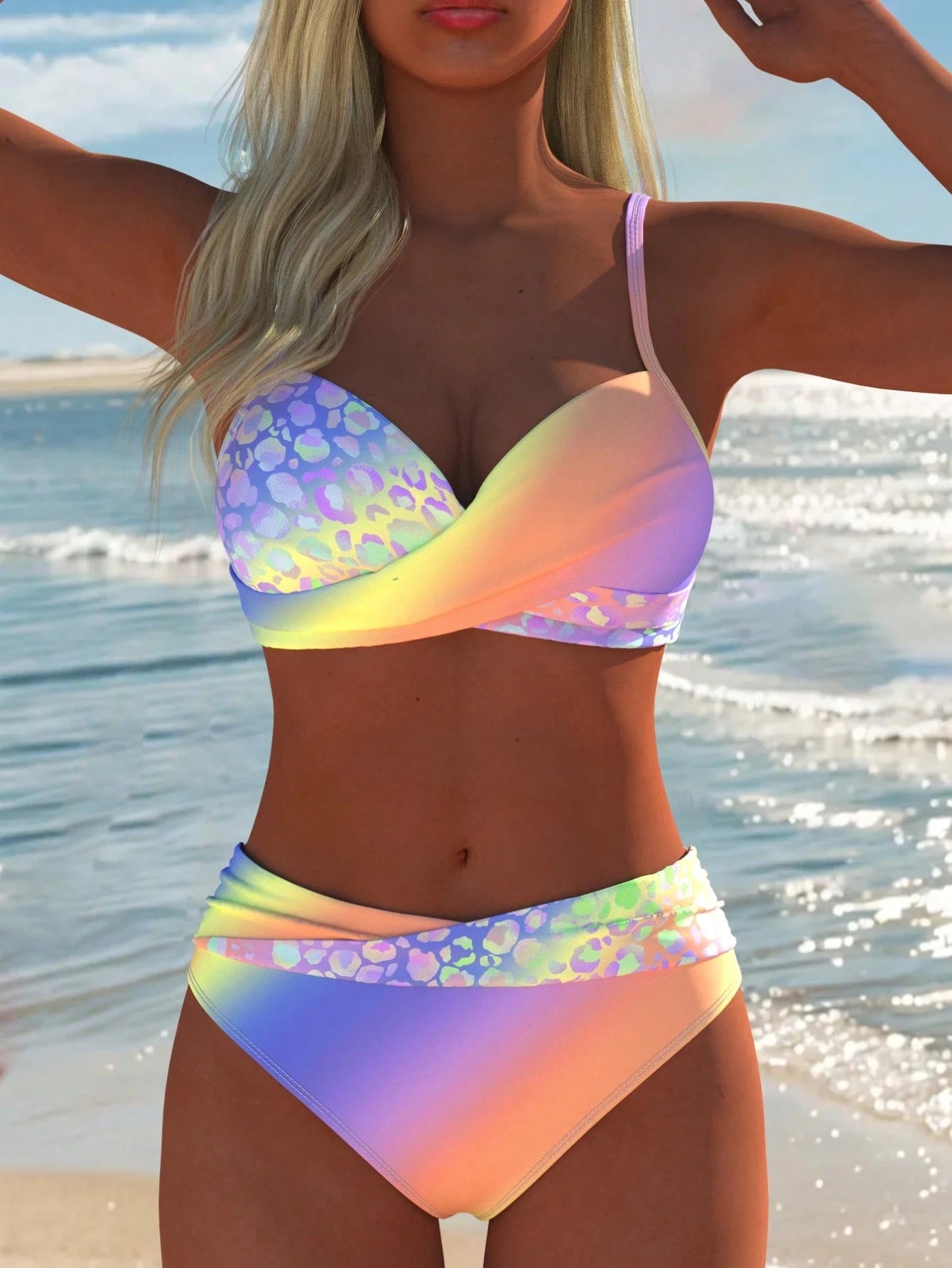 Women's Sexy Gradient Leopard Print Bikini Set, Spaghetti Strap Top, Summer Beachwear, New Random Print - image 7