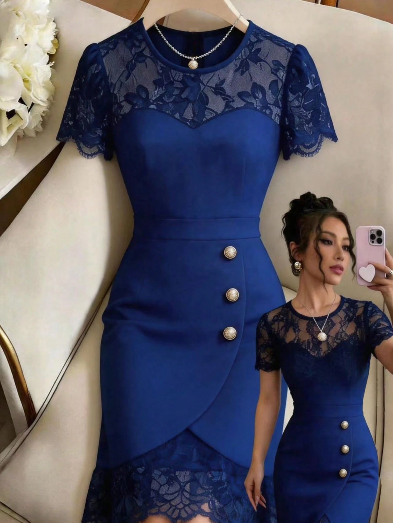 GlowEve Spring/Summer New Elegant Fitted Contrast Lace Sheer Heart
