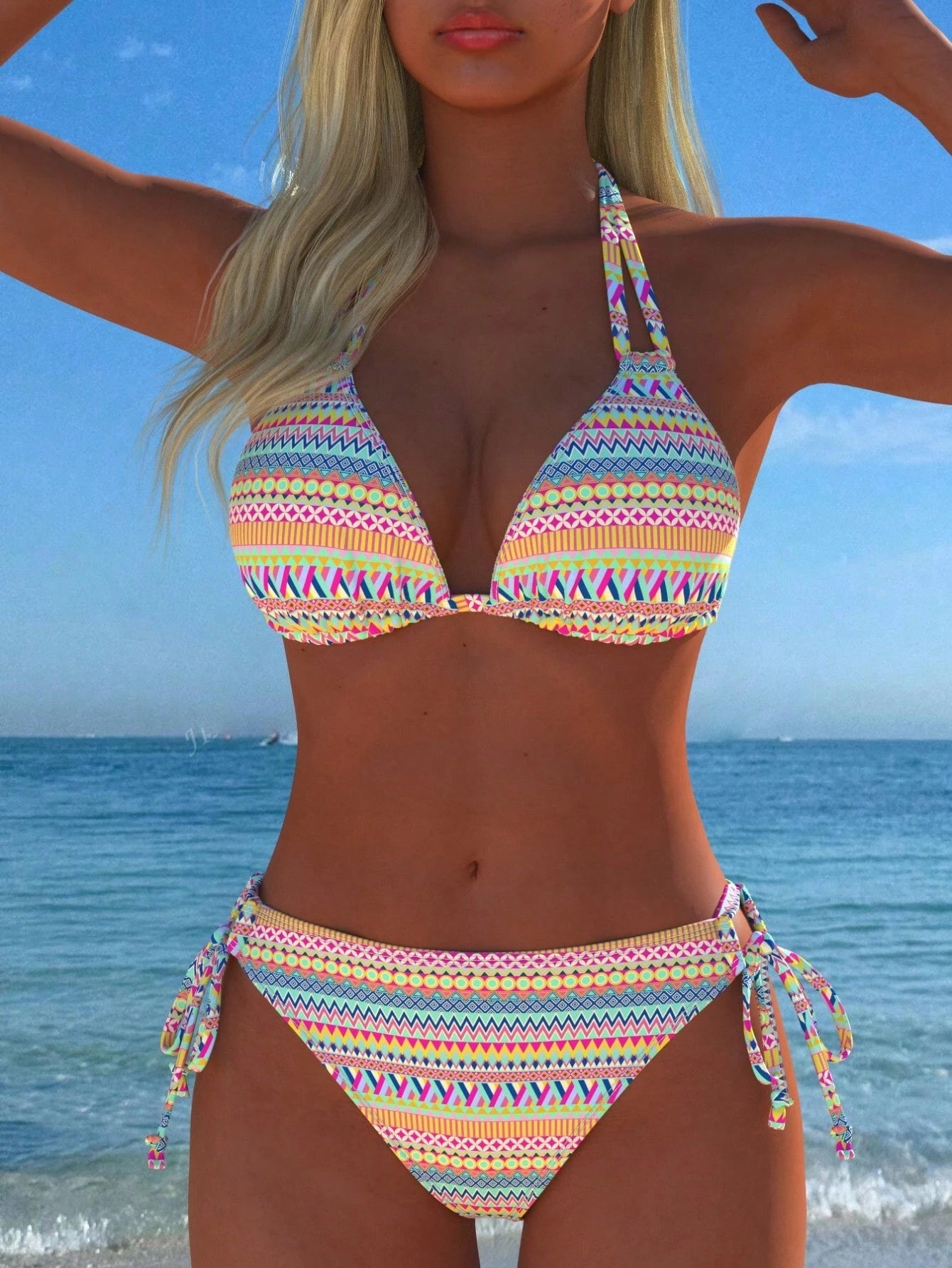 Women's Sexy Halter Neck Bikini Set, Bohemian Print Fabric Beach