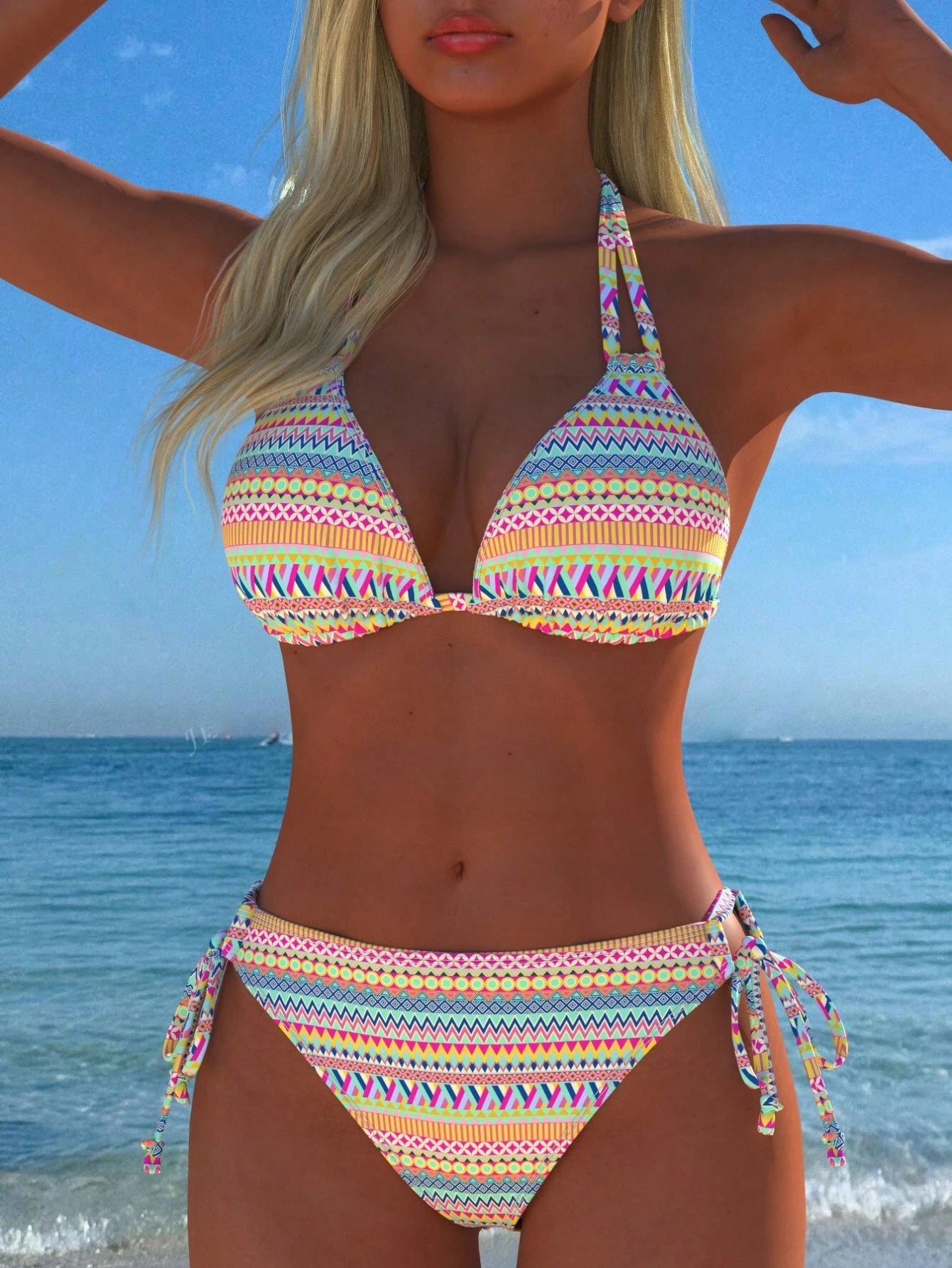 Women's Sexy Halter Neck Bikini Set, Bohemian Print Fabric Beach