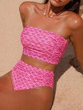 Swim Chiccia Women's Solid Color Bandeau Ruched Bikini Set